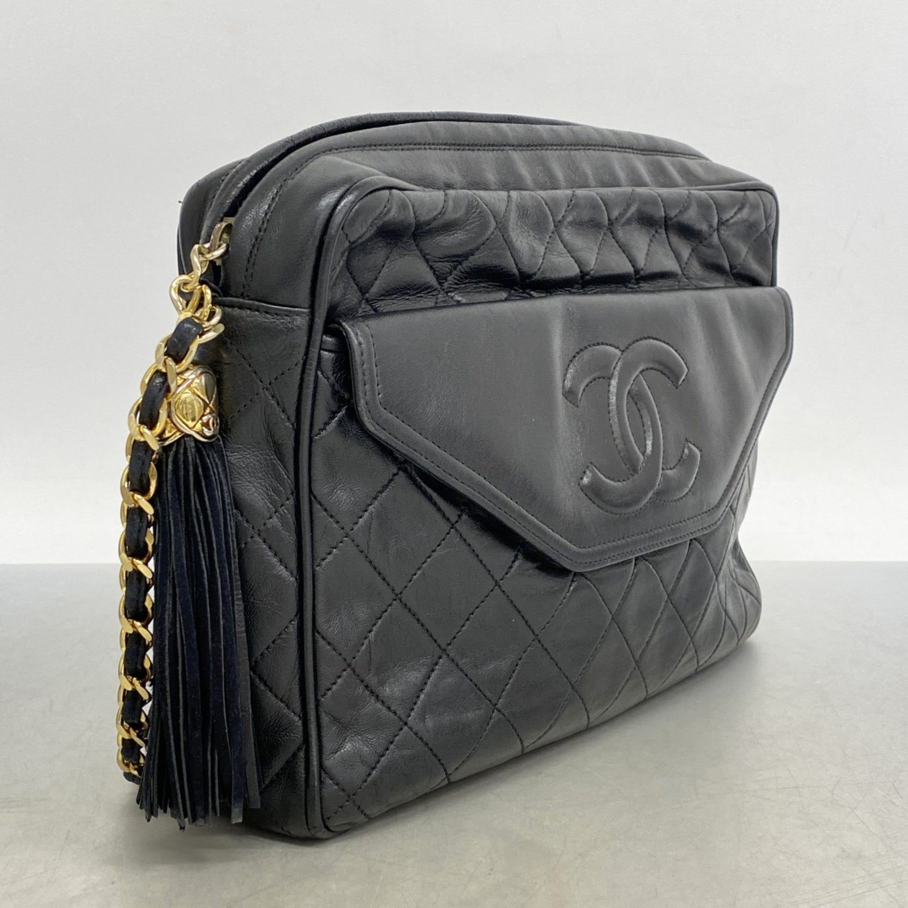 Chanel Shoulder Bag with Matelasse Chain, Lambskin, Black, Women's, P1175808