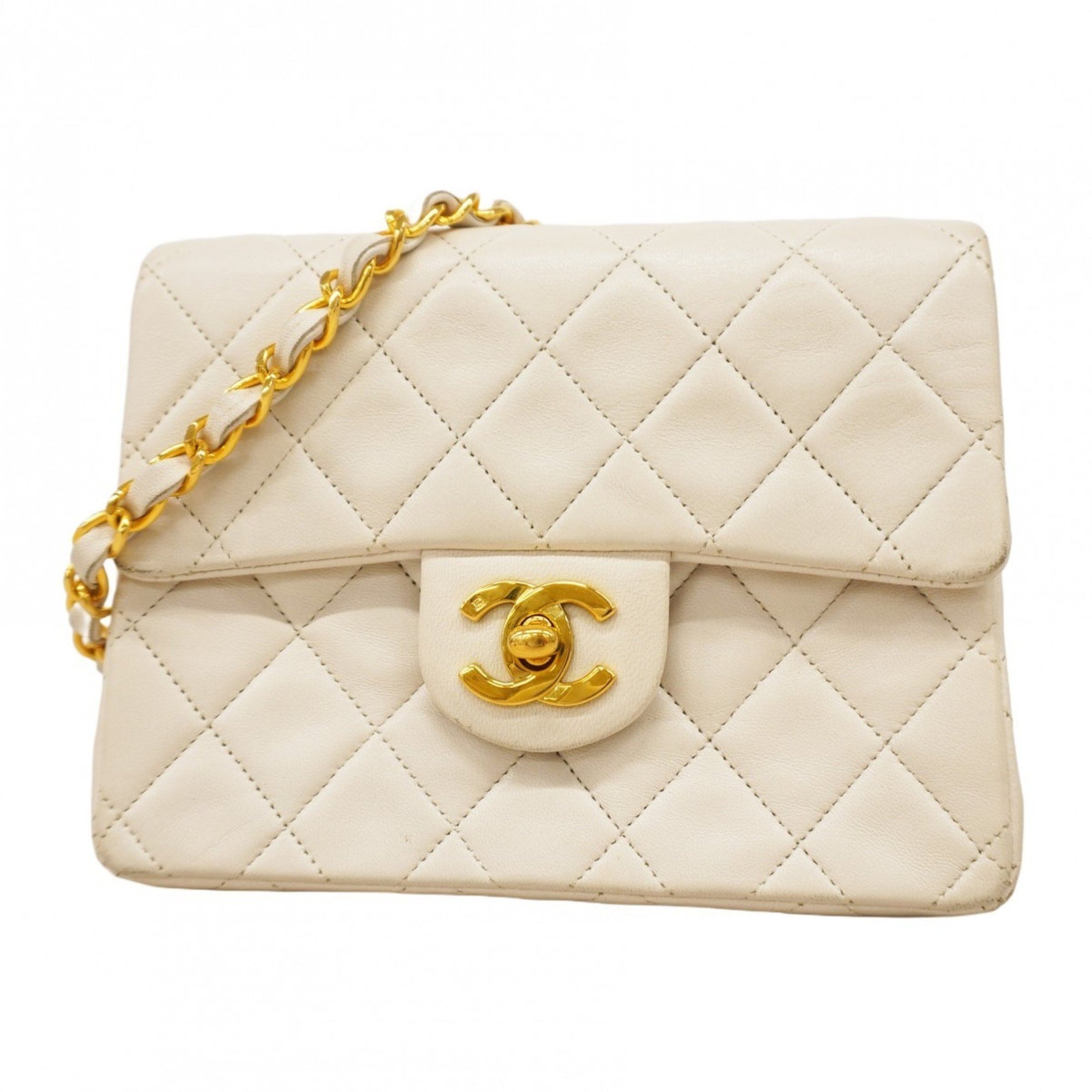 Chanel Matelasse Shoulder Bag, Lambskin, White, Women's