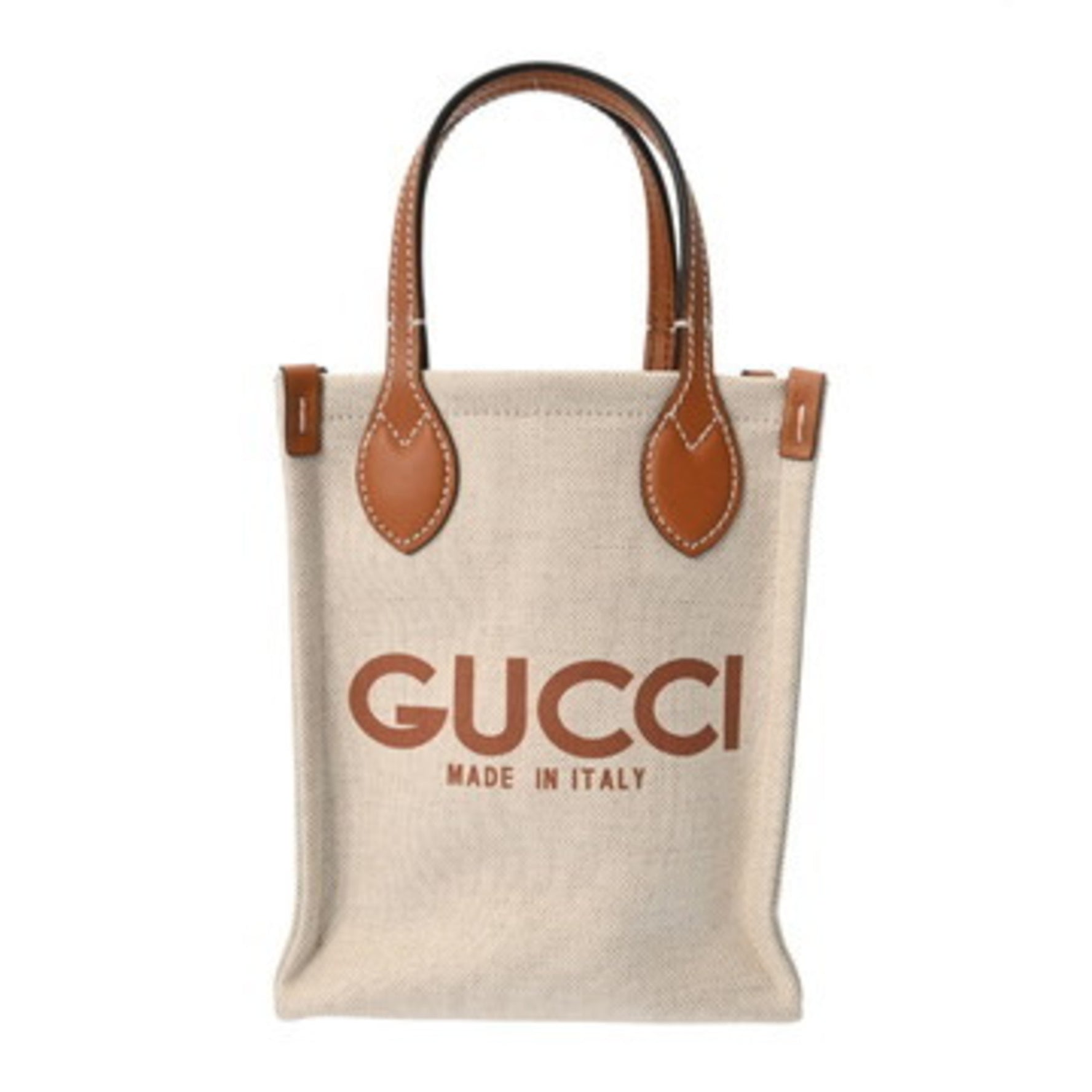 GUCCI Super Mini Shoulder Bag, White/Brown, Leather and Canvas Like New