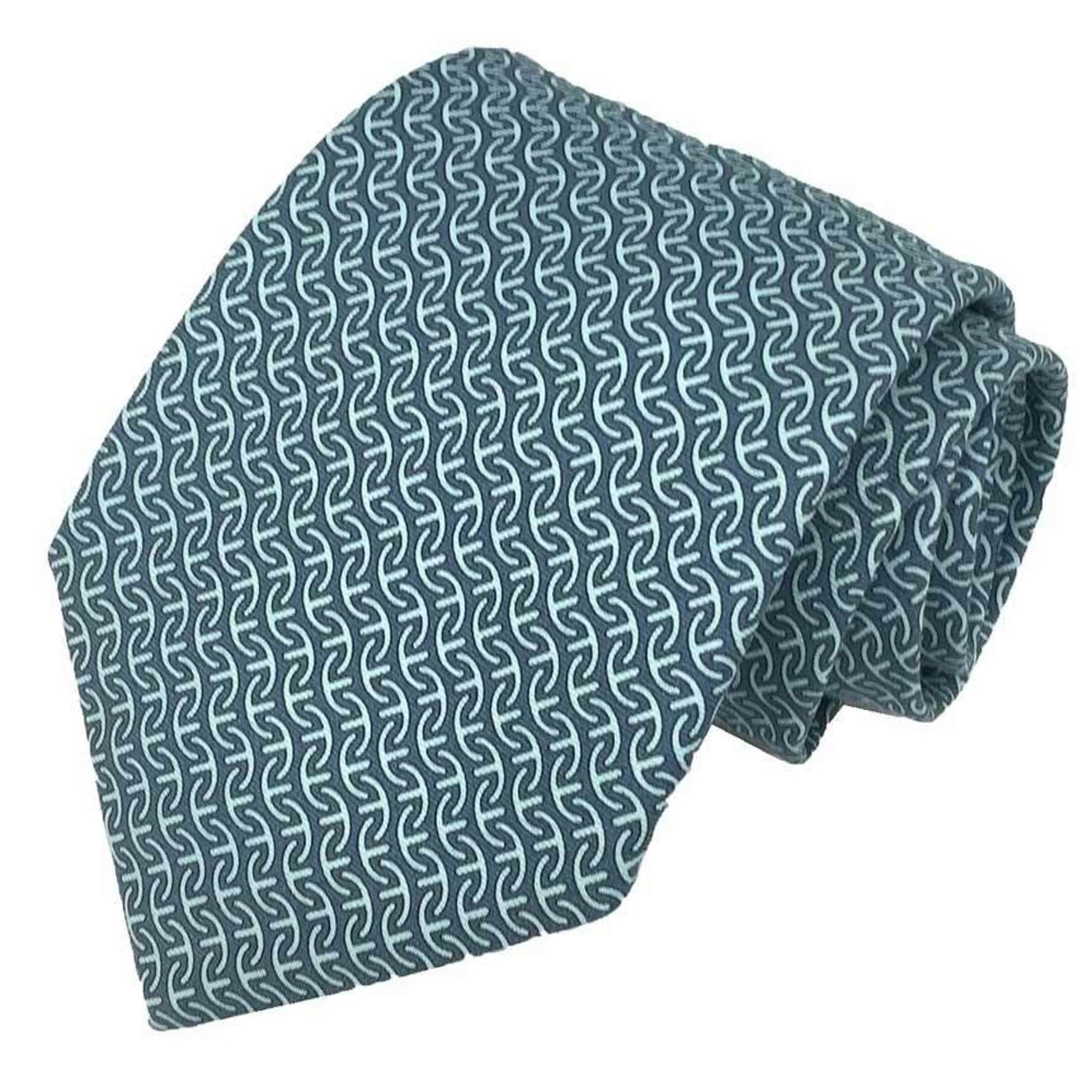 Hermes tie geometric pattern gray blue silk