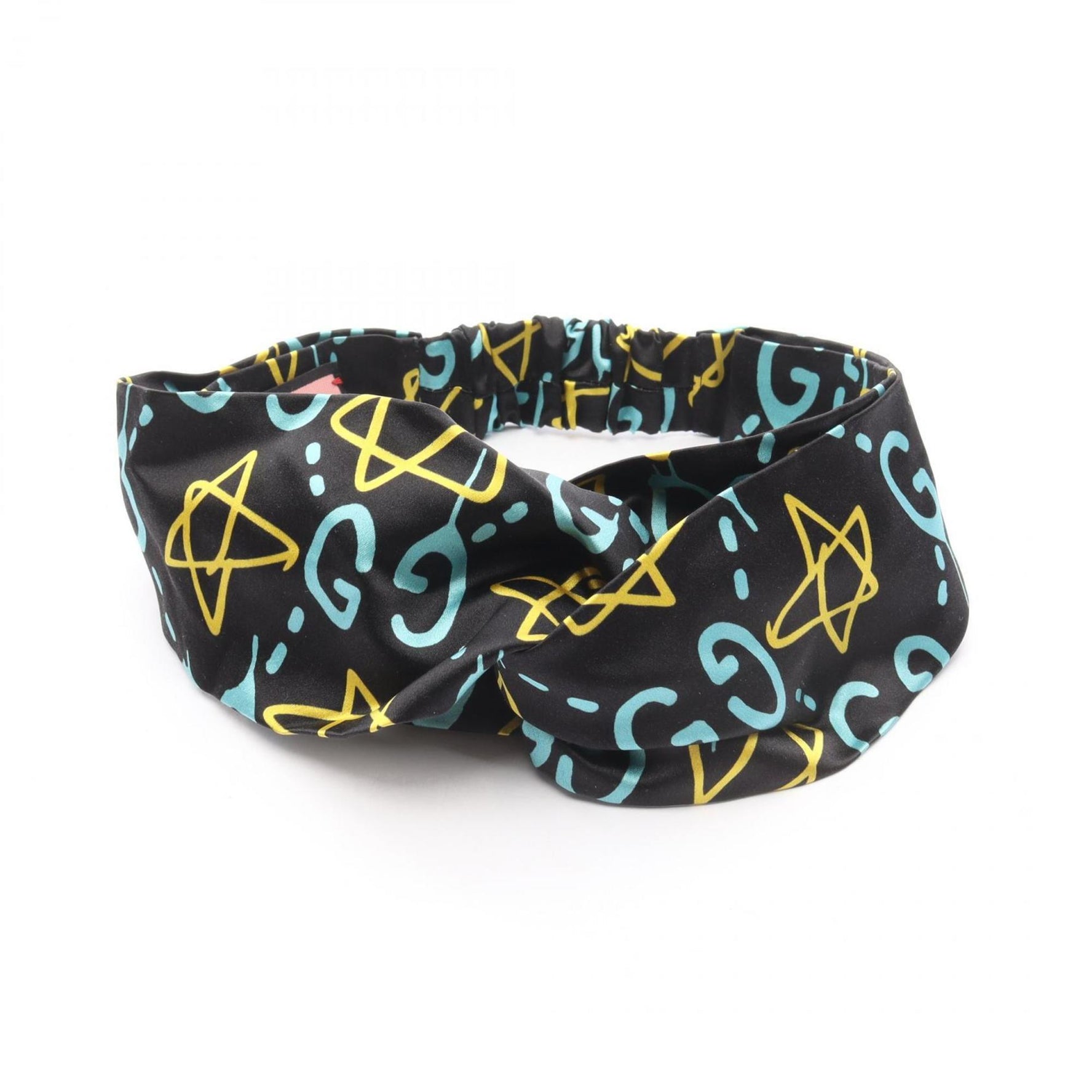 Gucci GG Silk Hairband, Black, Blue, and Yellow