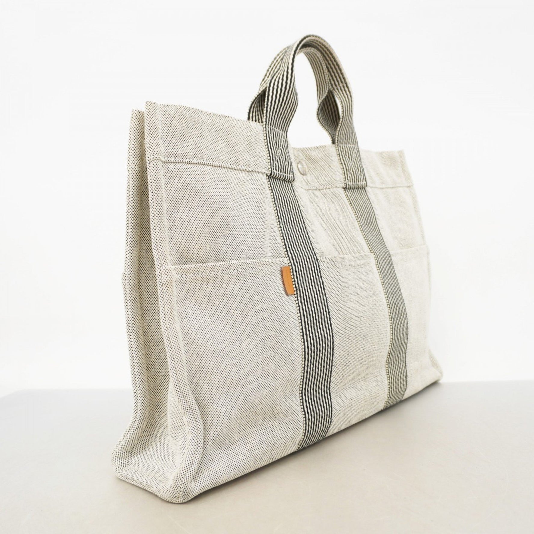 Hermes New Foule MM Tote Bag Canvas Ivory Black Men's