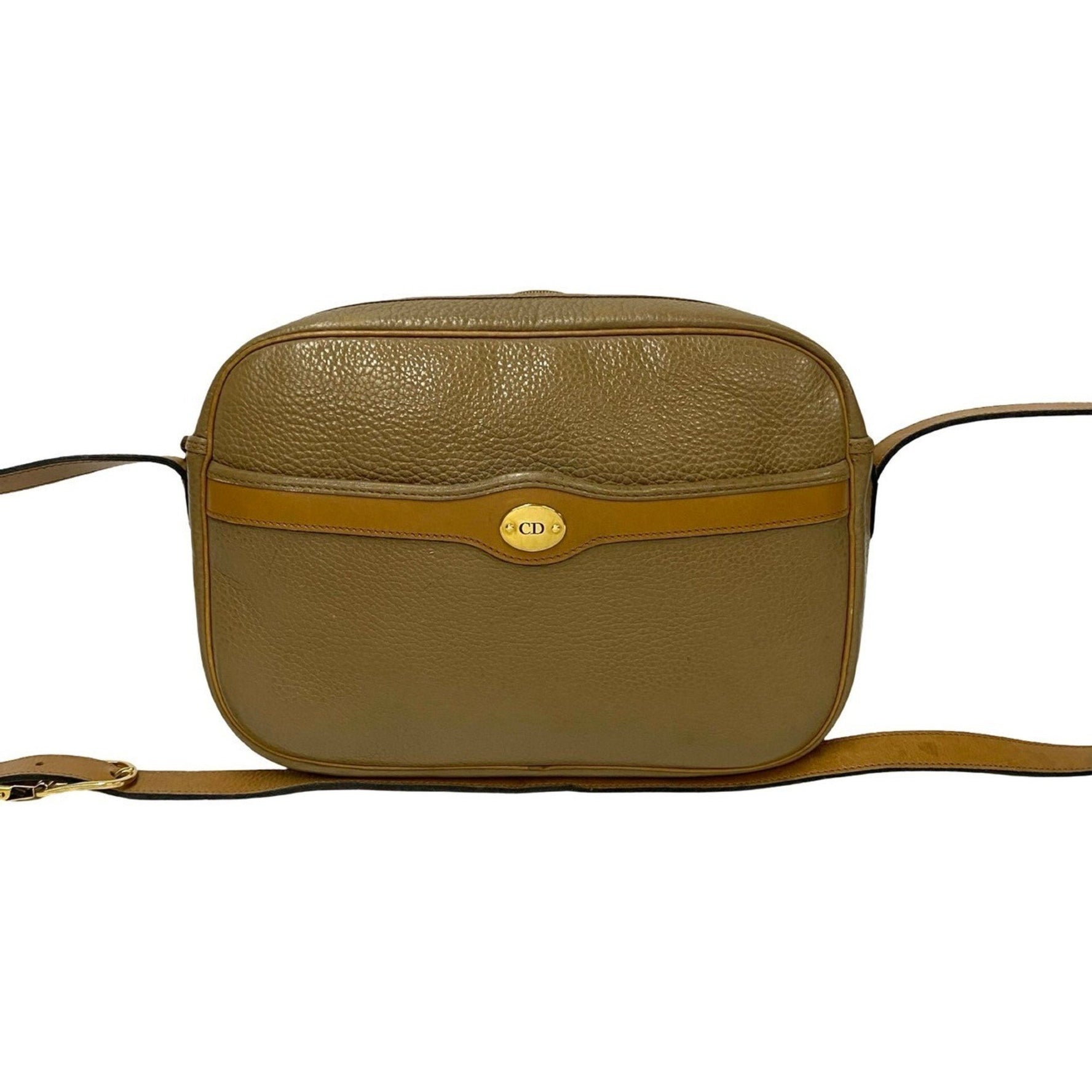 Christian Dior CD logo hardware leather genuine shoulder bag pochette sacoche brown