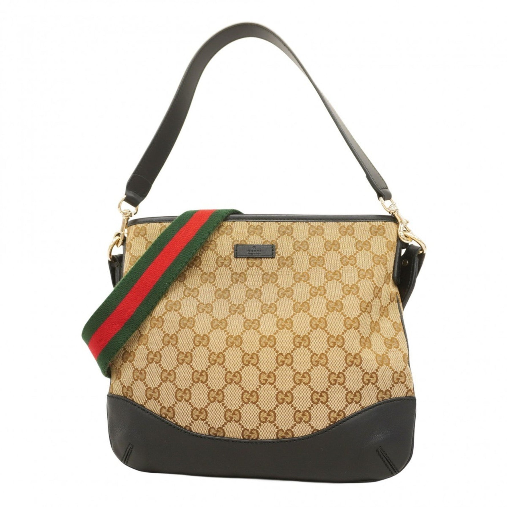 Gucci GG Canvas Sherry Line Shoulder Bag Brown Black Champagne
