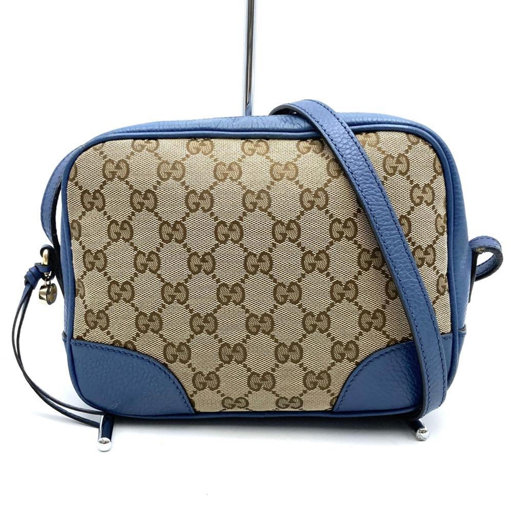 GUCCI Shoulder Bag GG Canvas/Leather Blue/Brown