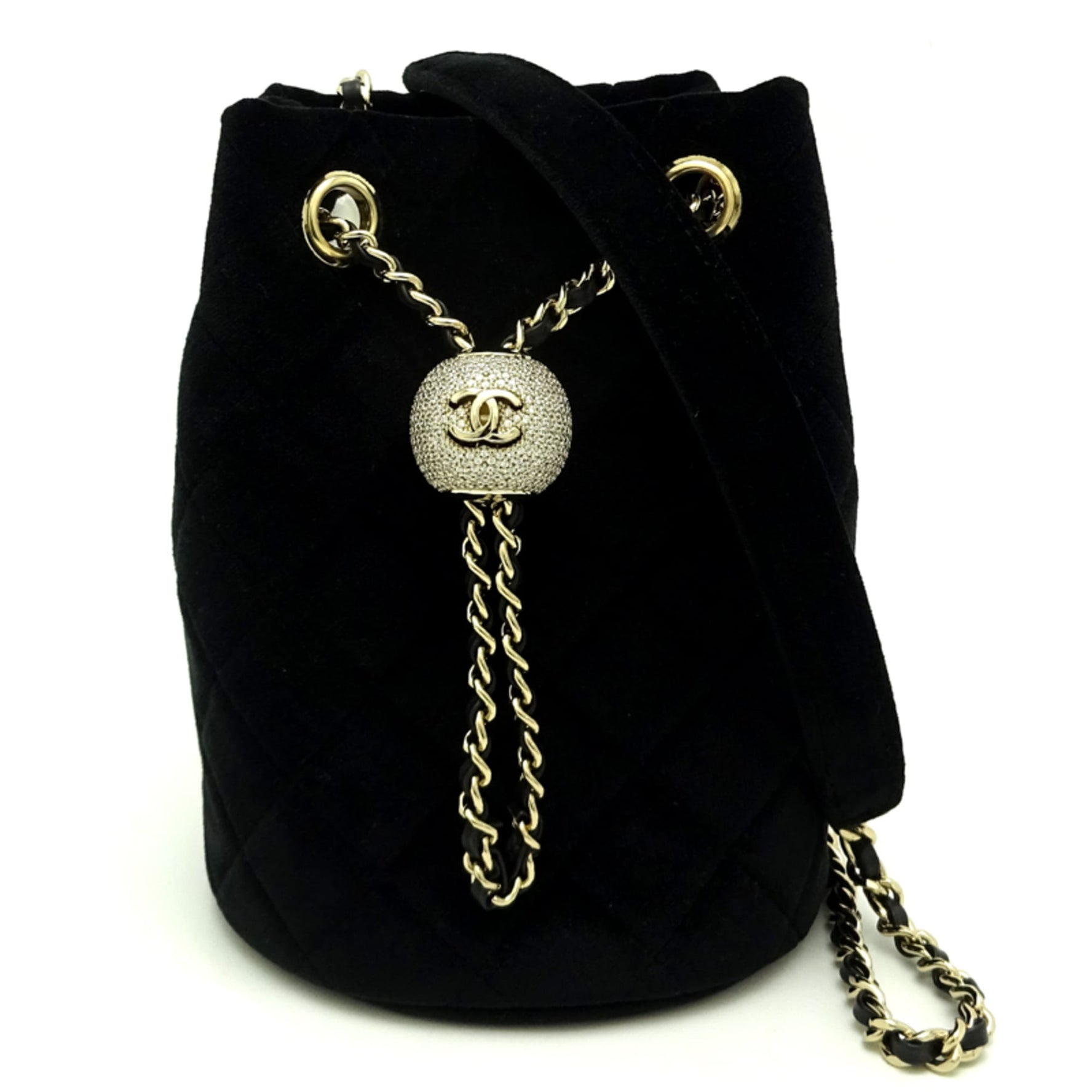 Chanel Drawstring Matelasse Chain Shoulder Bag Velvet Noir