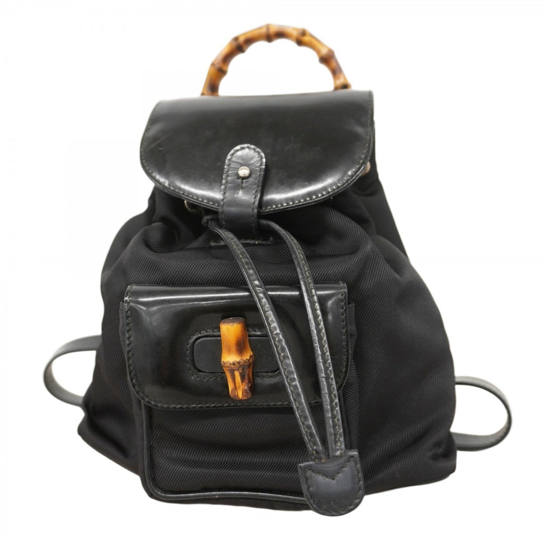 Gucci Bamboo Backpack 003 1998 0030 Nylon Black Women's