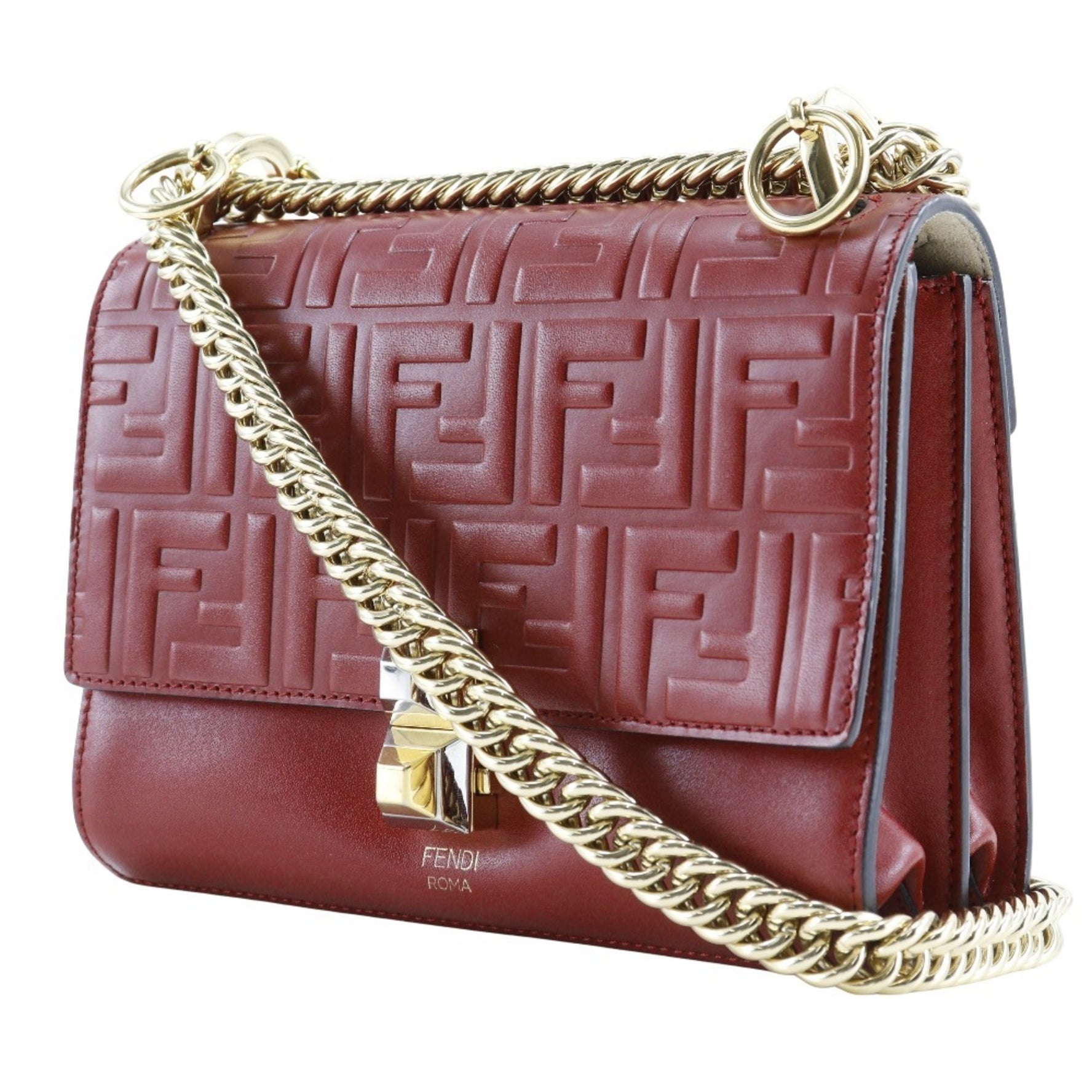 FENDI Canai Shoulder Bag 17 Calf Red Flap Mini