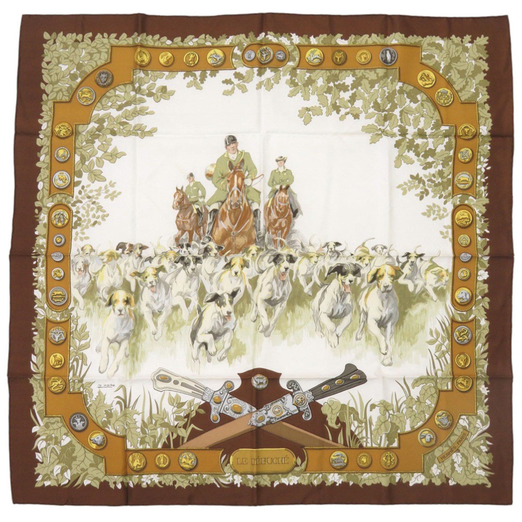 Hermes Hermès Carré 90 LE DEBUCHE Hunting/Riding Scarf, Silk, 0114