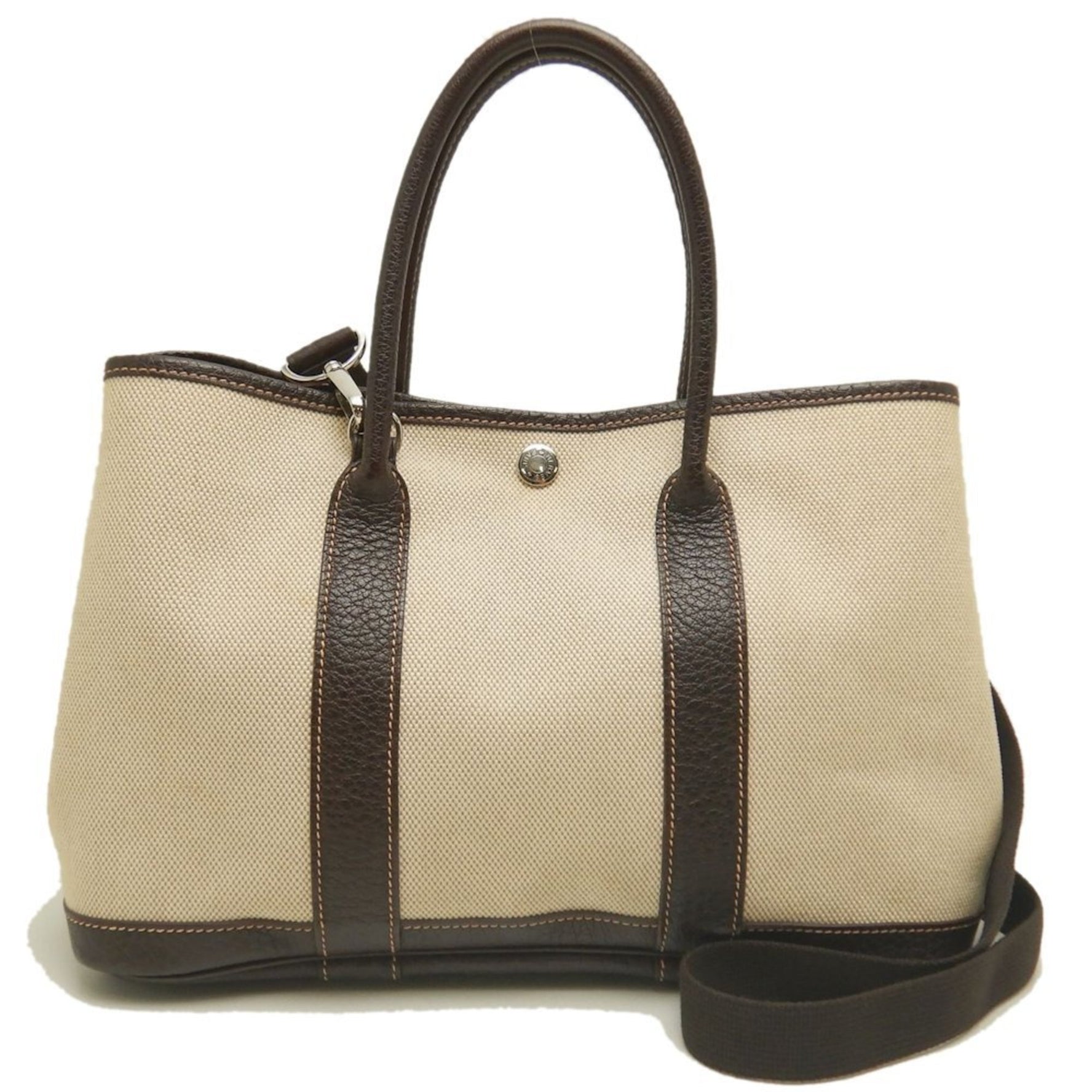 HERMES Garden TPM 200201M-01 Tote Bag in Toile H and Leather, Natural Dark Brown, Women's,
