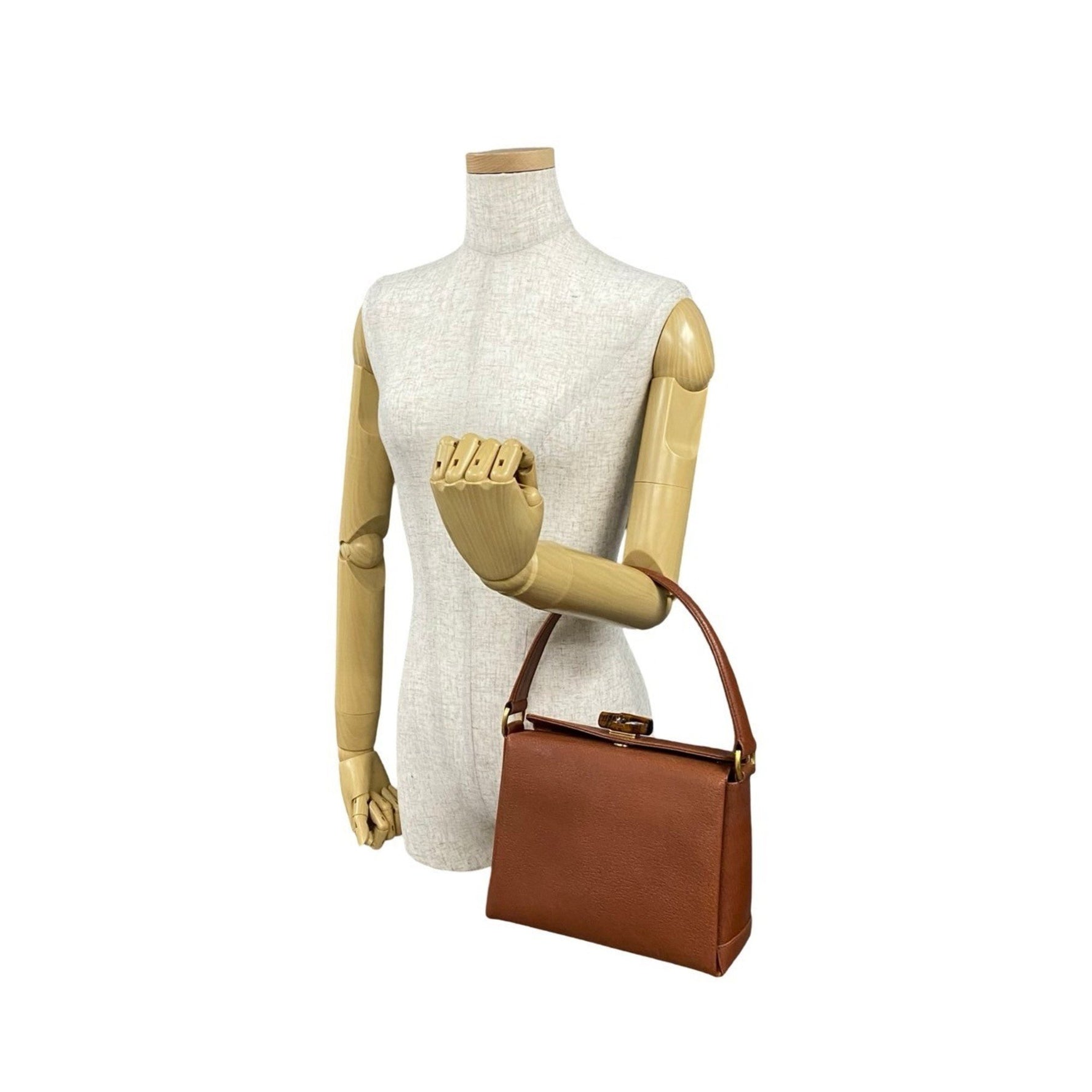 GUCCI Old Gucci Bamboo Turnlock Leather Handbag Tote Bag Brown