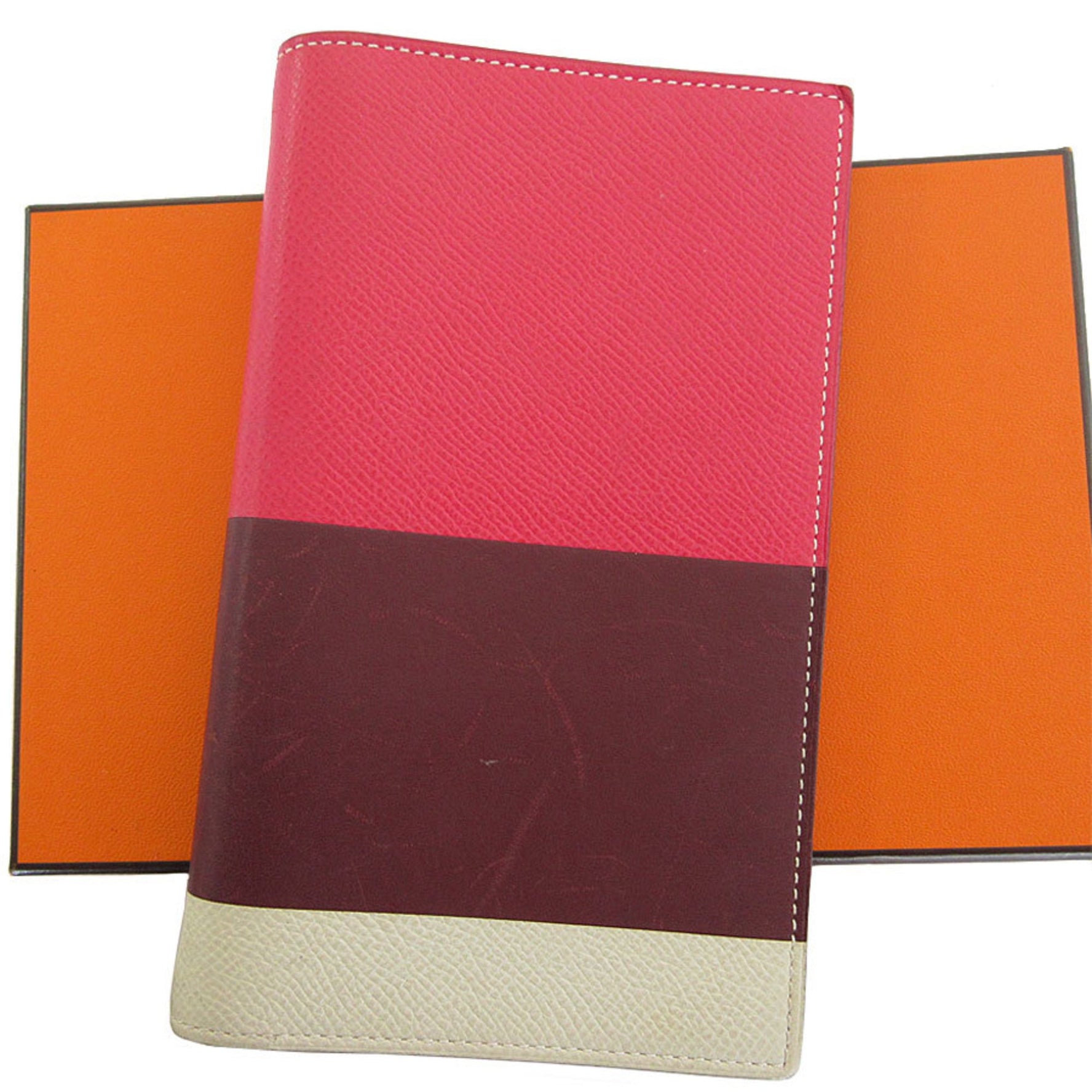 Hermes Notebook Cover Leather Magenta Bordeaux Off-White