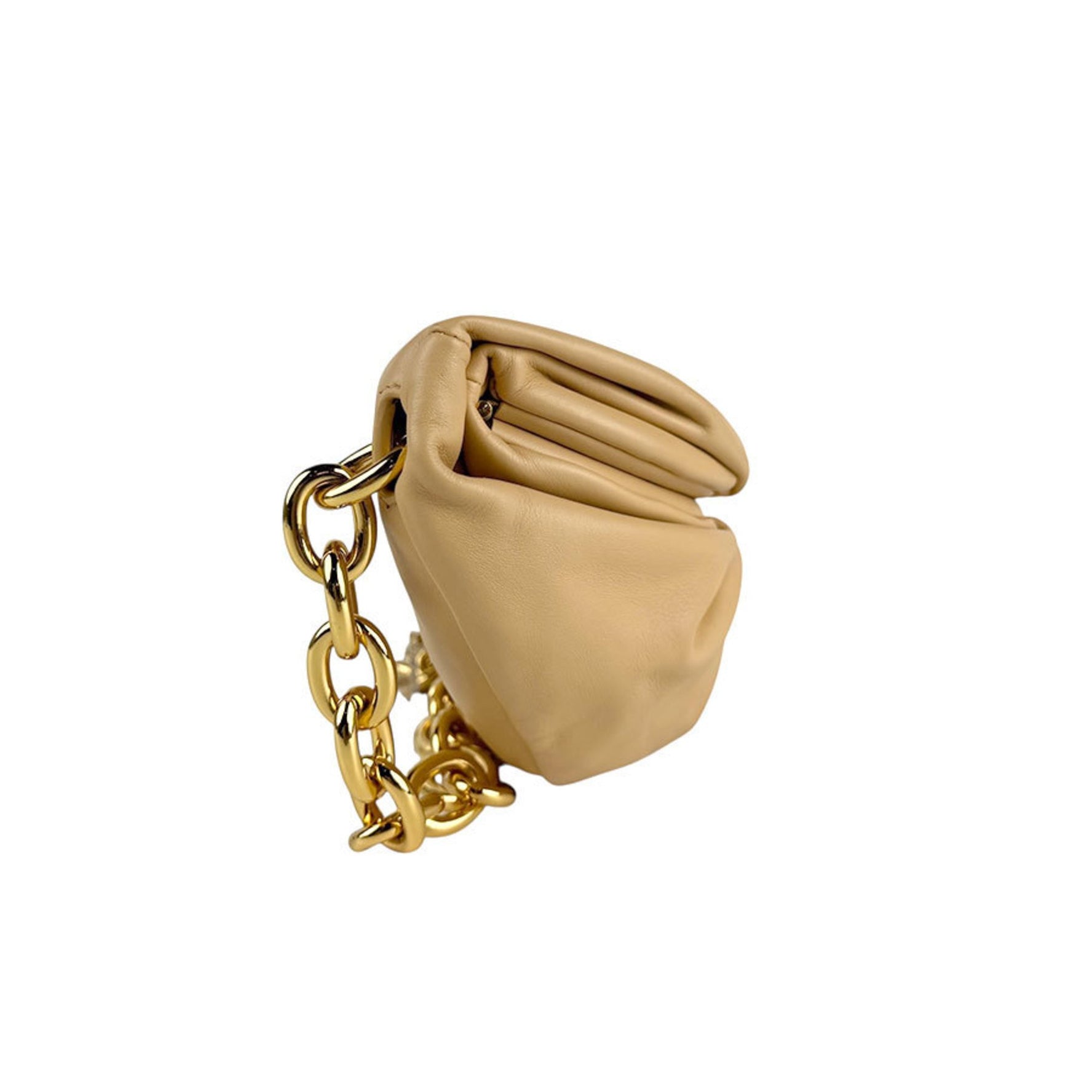 Bottega Veneta The Chain Pouch Body Bag in Leather and Metal, Beige Gold