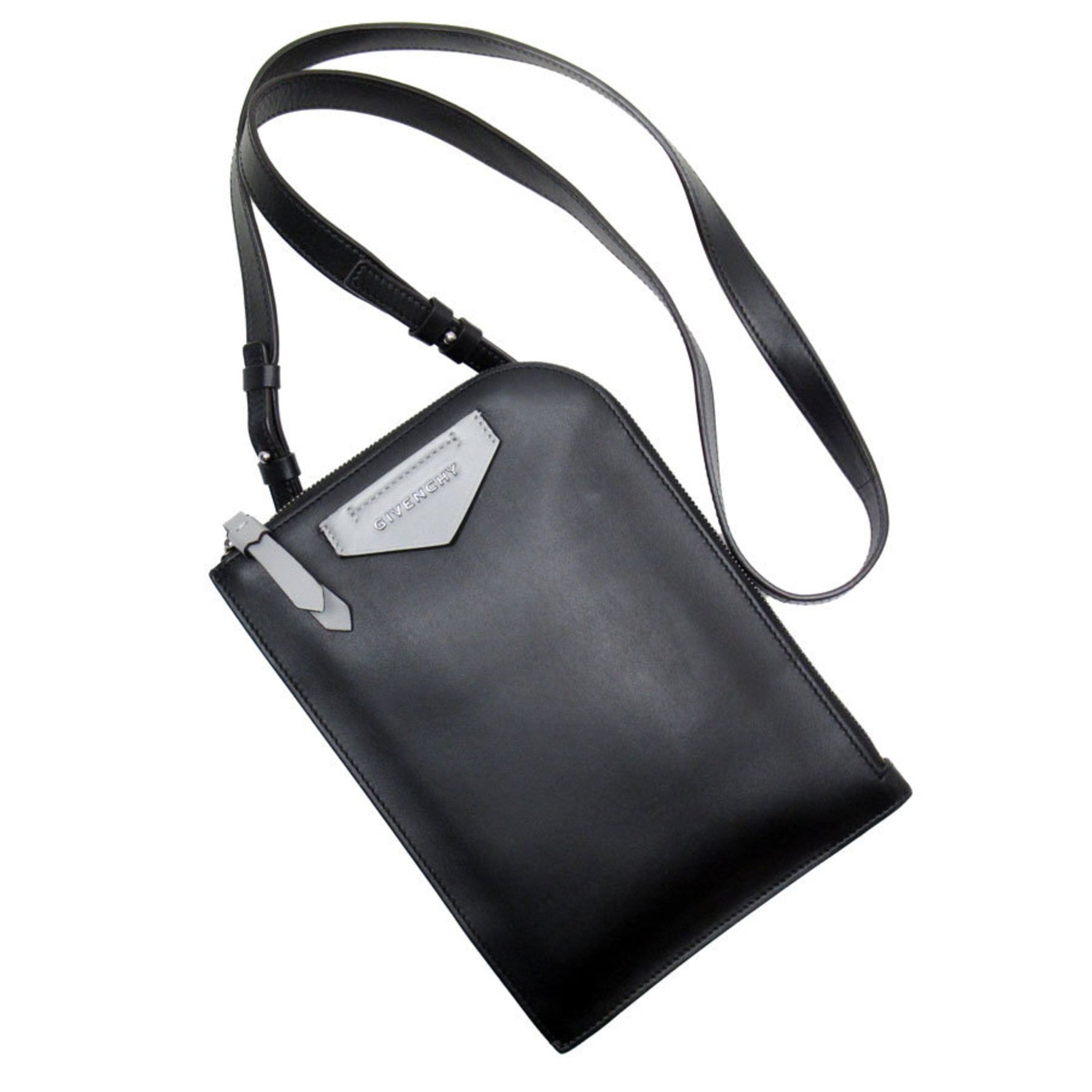 GIVENCHY Shoulder Bag Leather Black x Light Grey