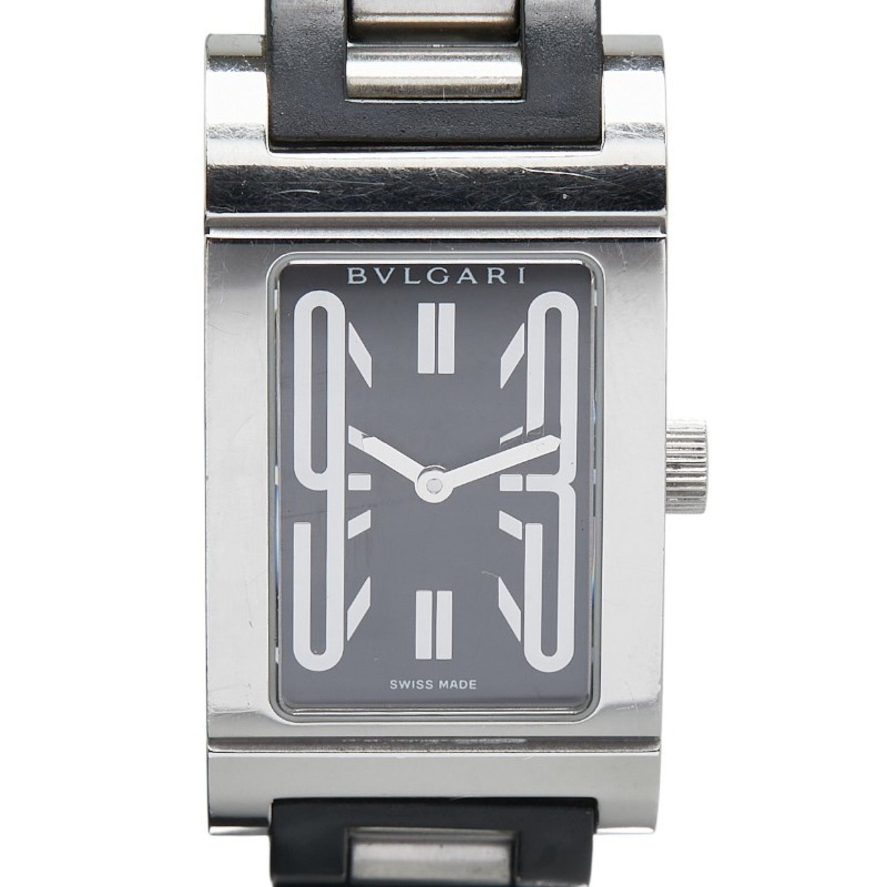 Bvlgari Rettangolo Watch Quartz Black Dial Stainless Steel Rubber