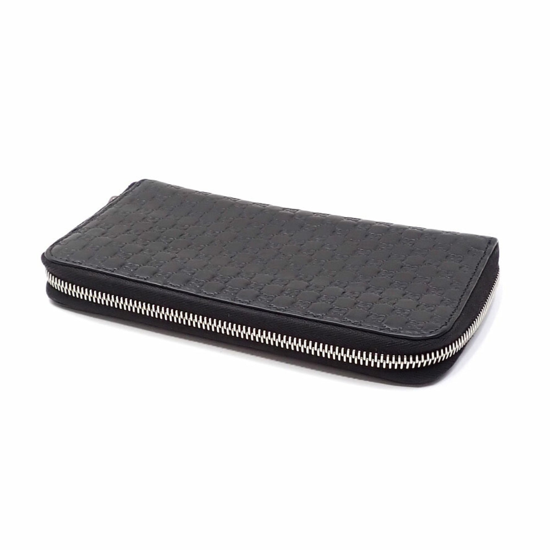 Gucci Micro Guccissima Round Zip Wallet, Men's, Black Leather,