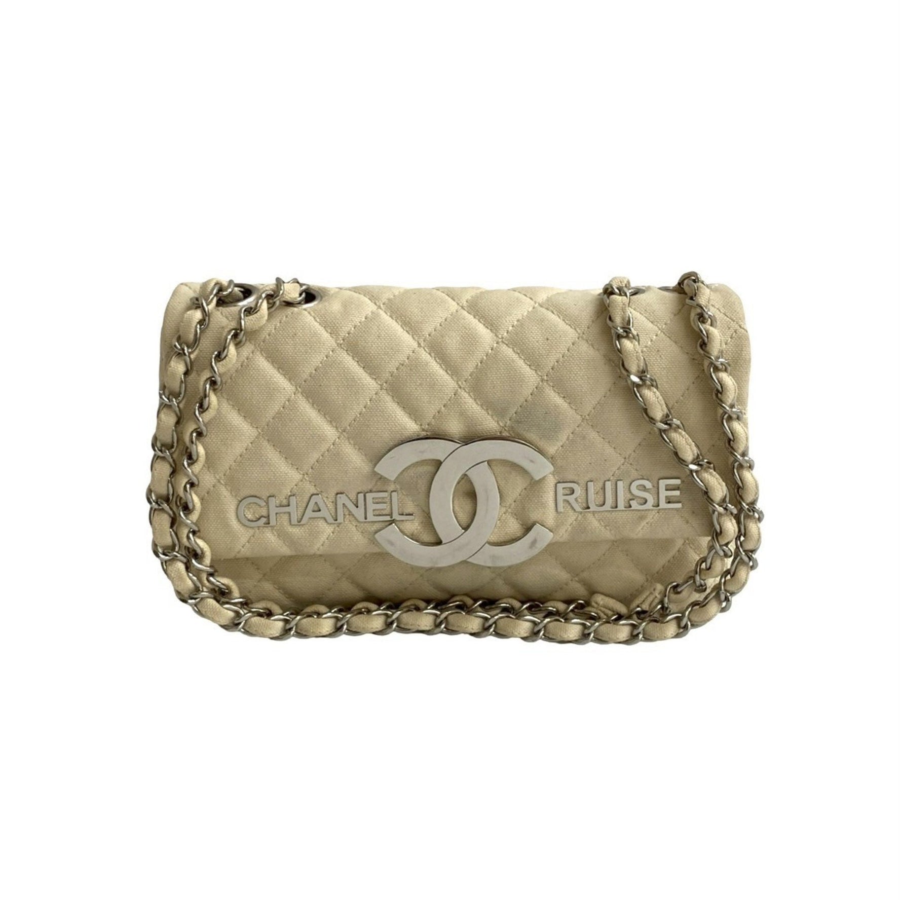 CHANEL Cruise Collection Matelasse Coco Mark Canvas Shoulder Bag, Ivory, 415-9