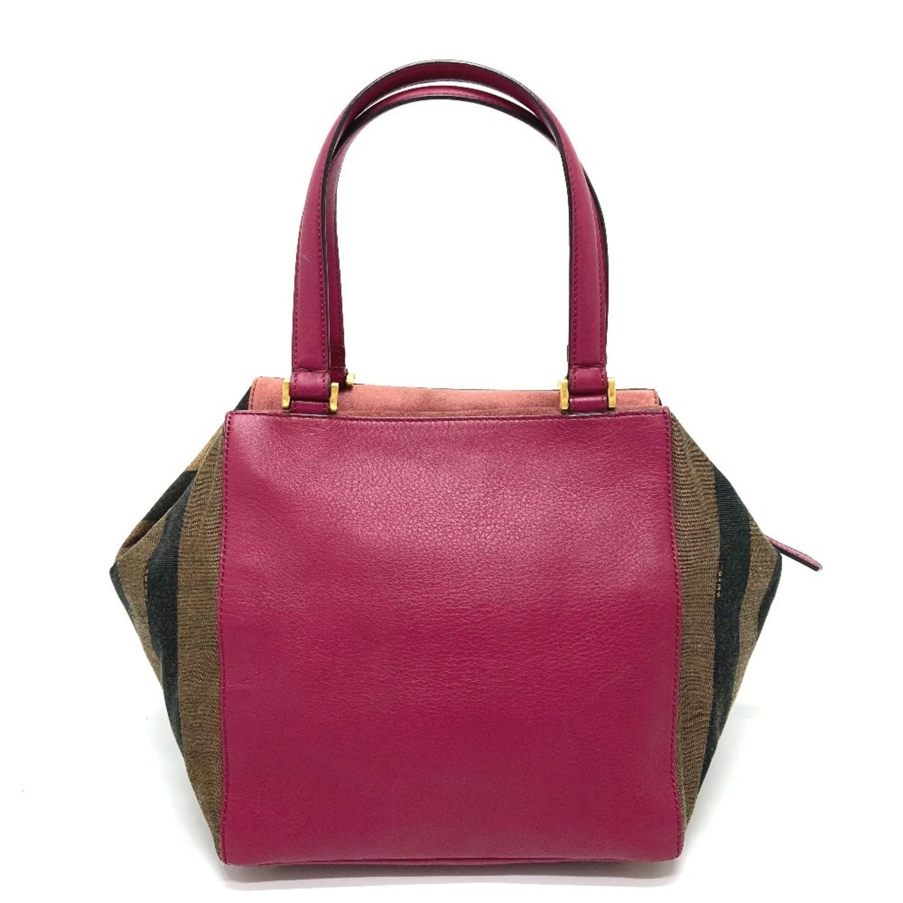FENDI Pecan Boston Bag, Leather/Canvas Handbag, Brown and Purple