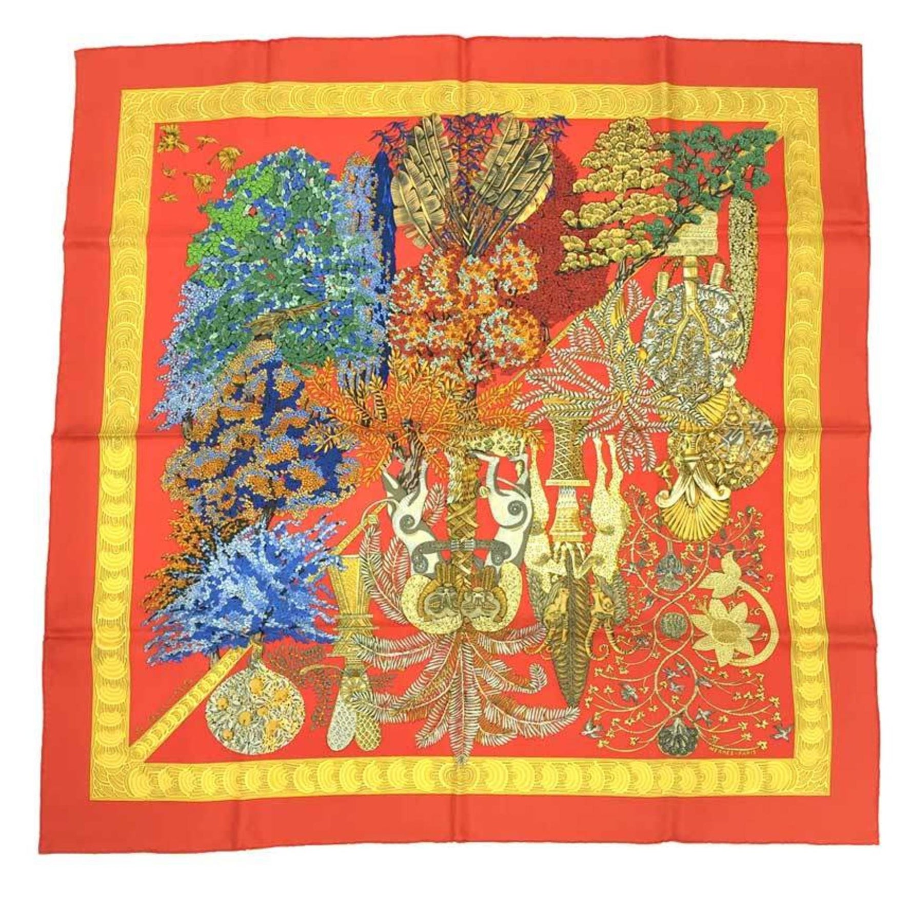 HERMES Carré 90 Scarf "Les Legendes de l'Arbre" (The Legends of the Trees) 100% Silk