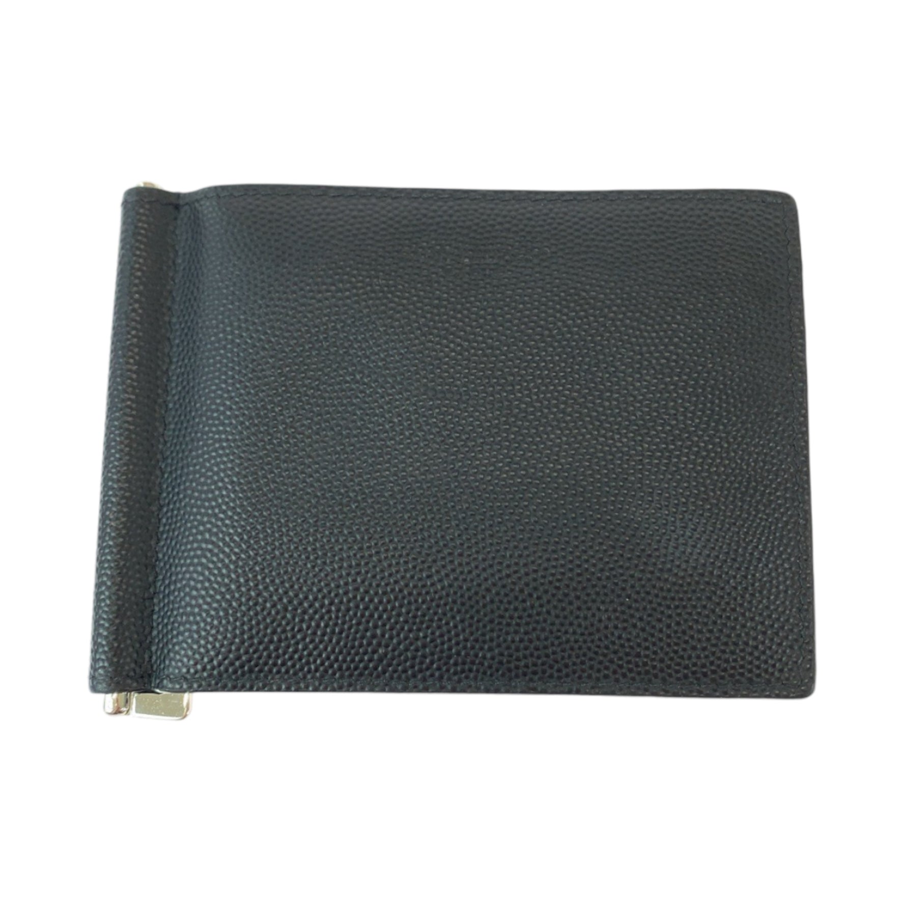 SAINT LAURENT Saint Laurent Black Silver Hardware Leather Business Card Holder/Card Case Money Clip Men's