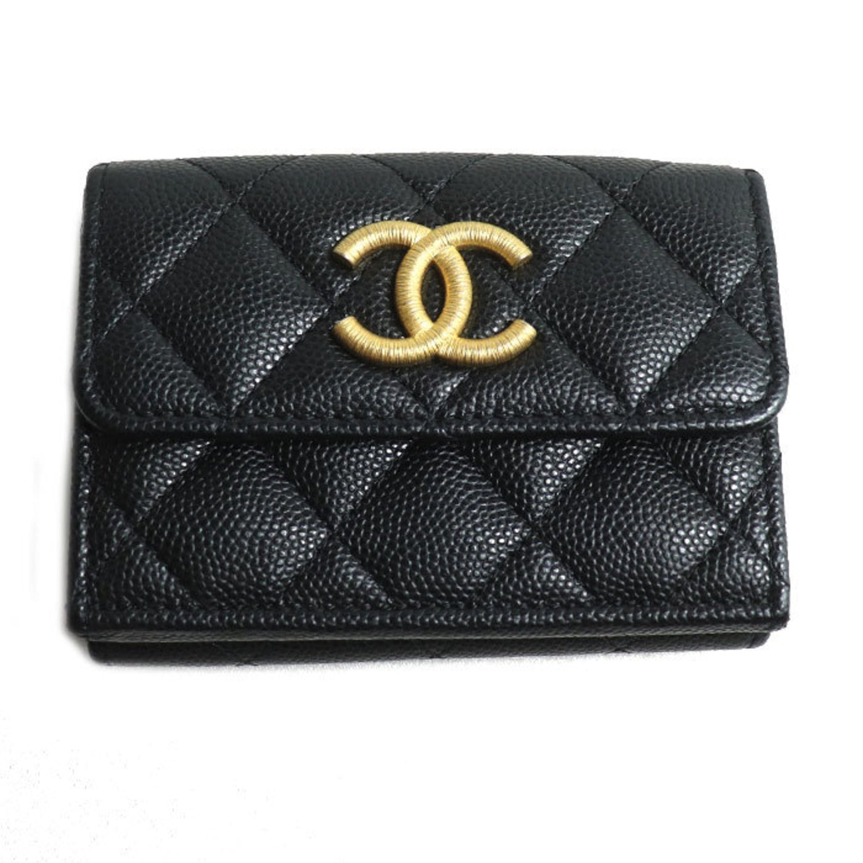 CHANEL Matelasse Caviar Skin Compact Wallet, Tri-fold
