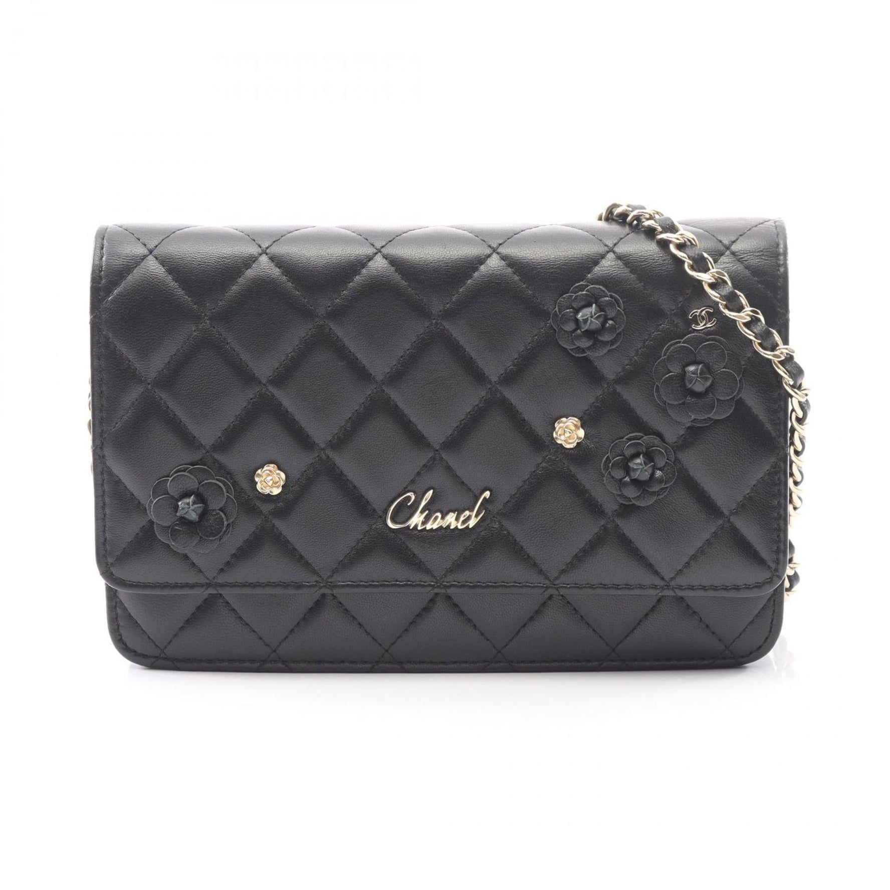 CHANEL Matelasse Camellia Shoulder Bag, Lambskin Leather
