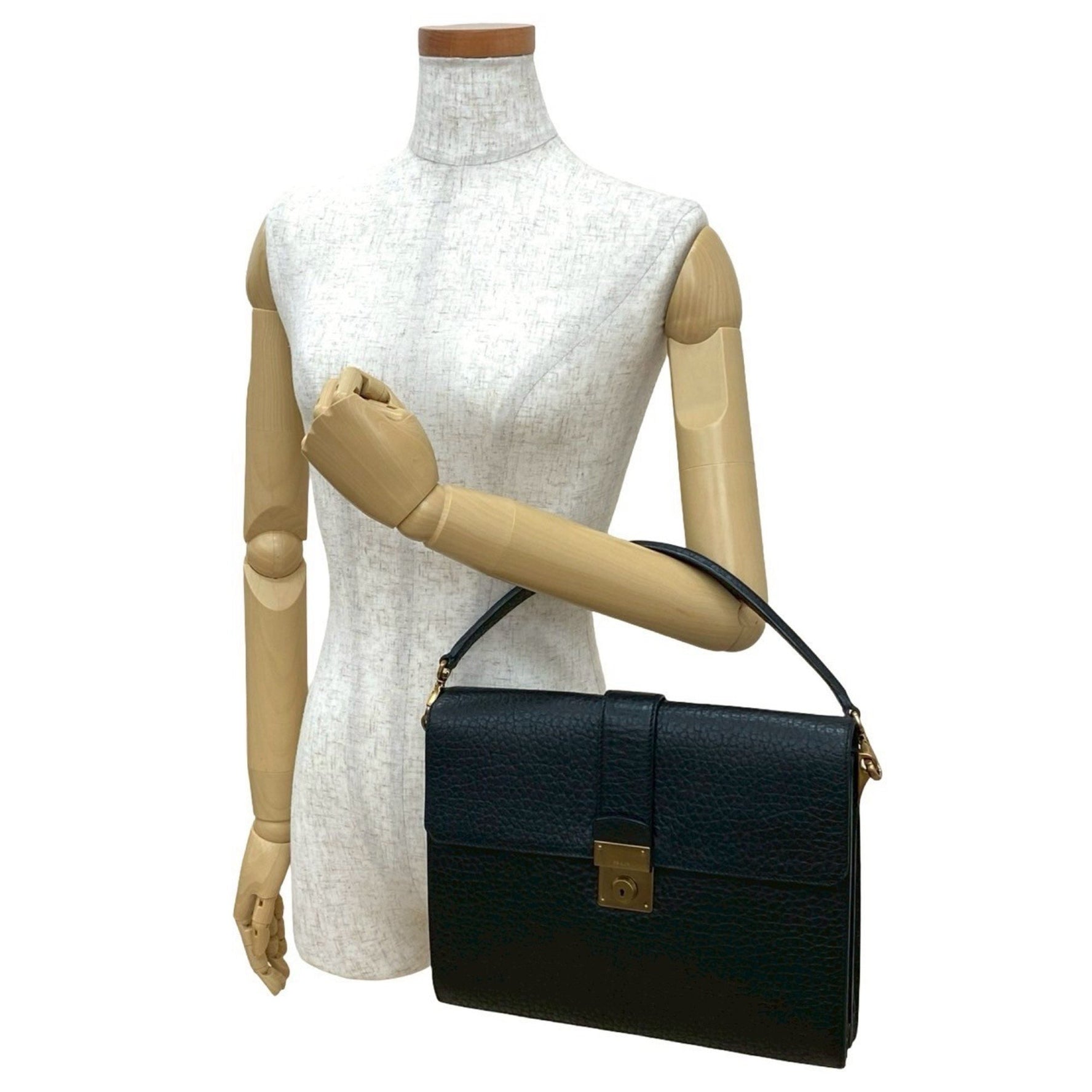 PRADA logo gold hardware leather handbag business briefcase document case