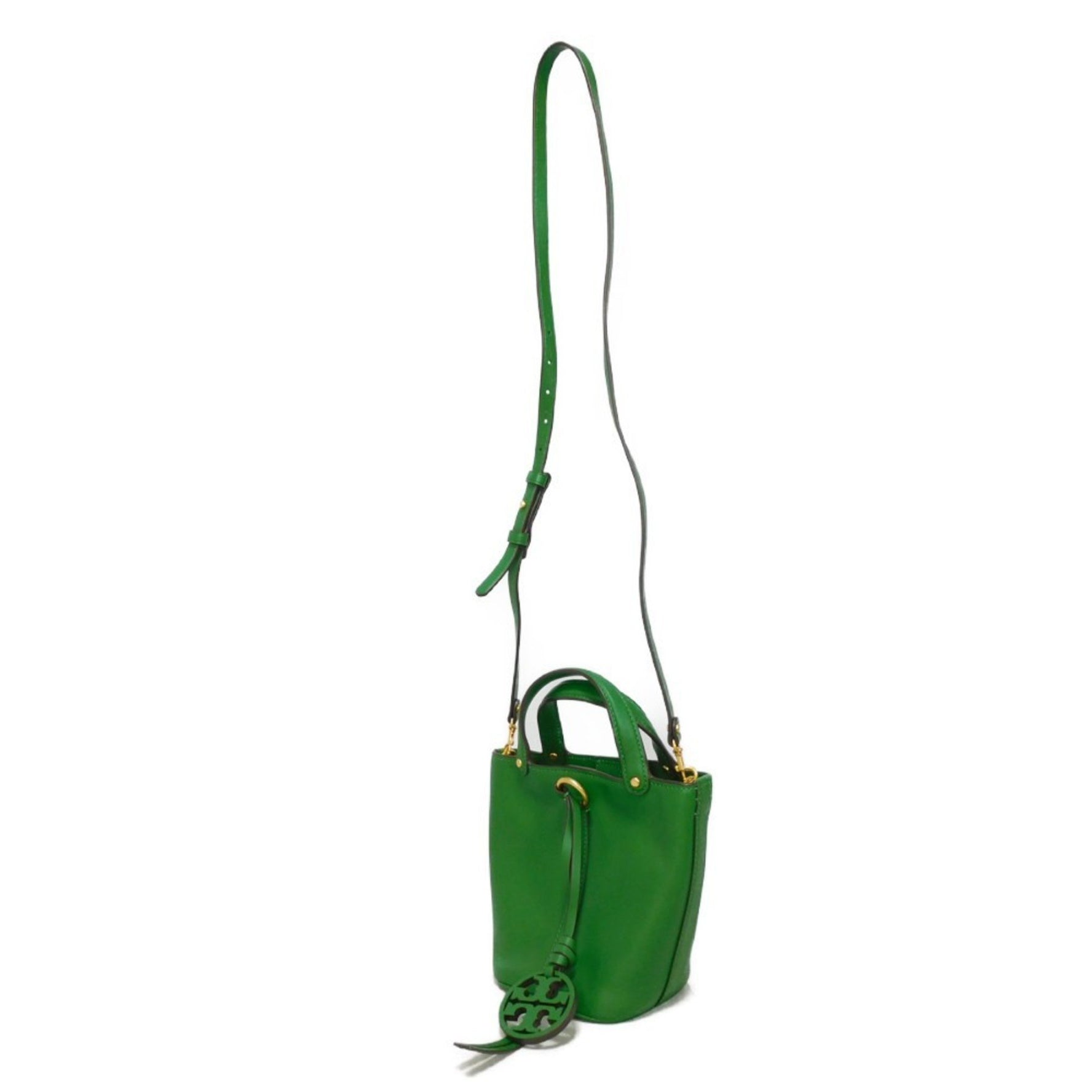 Tory Burch Handbag Mirror Mini Bucket Green Shoulder Bag Double T Algra 367 Women's
