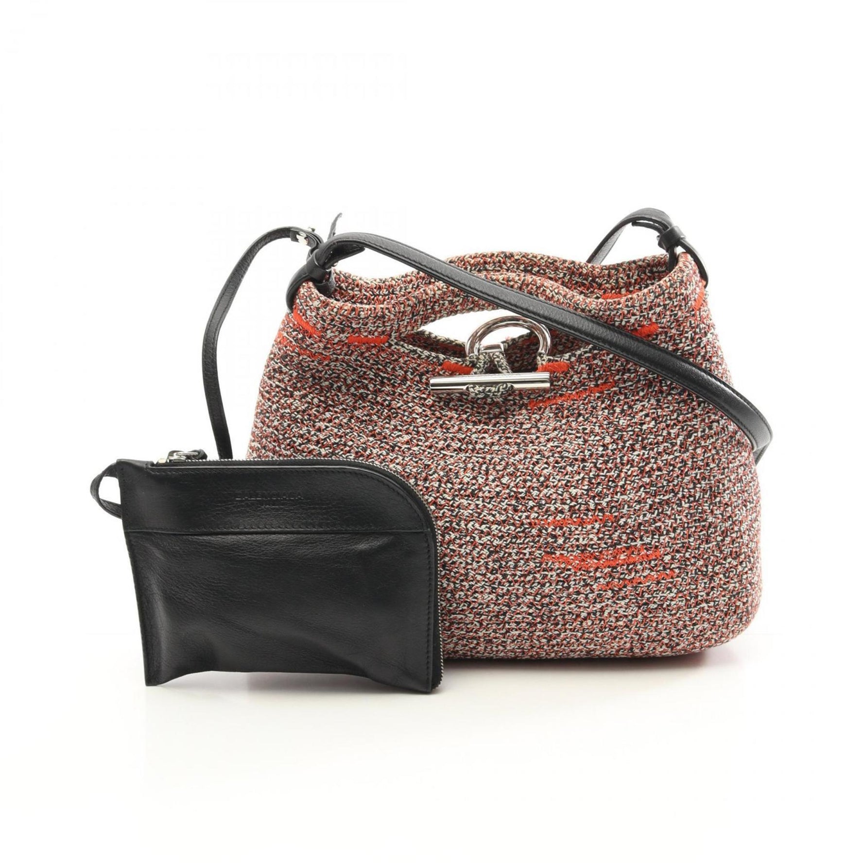 BALENCIAGA Zigzag Shoulder Bag Canvas Leather Women's Orange Black White