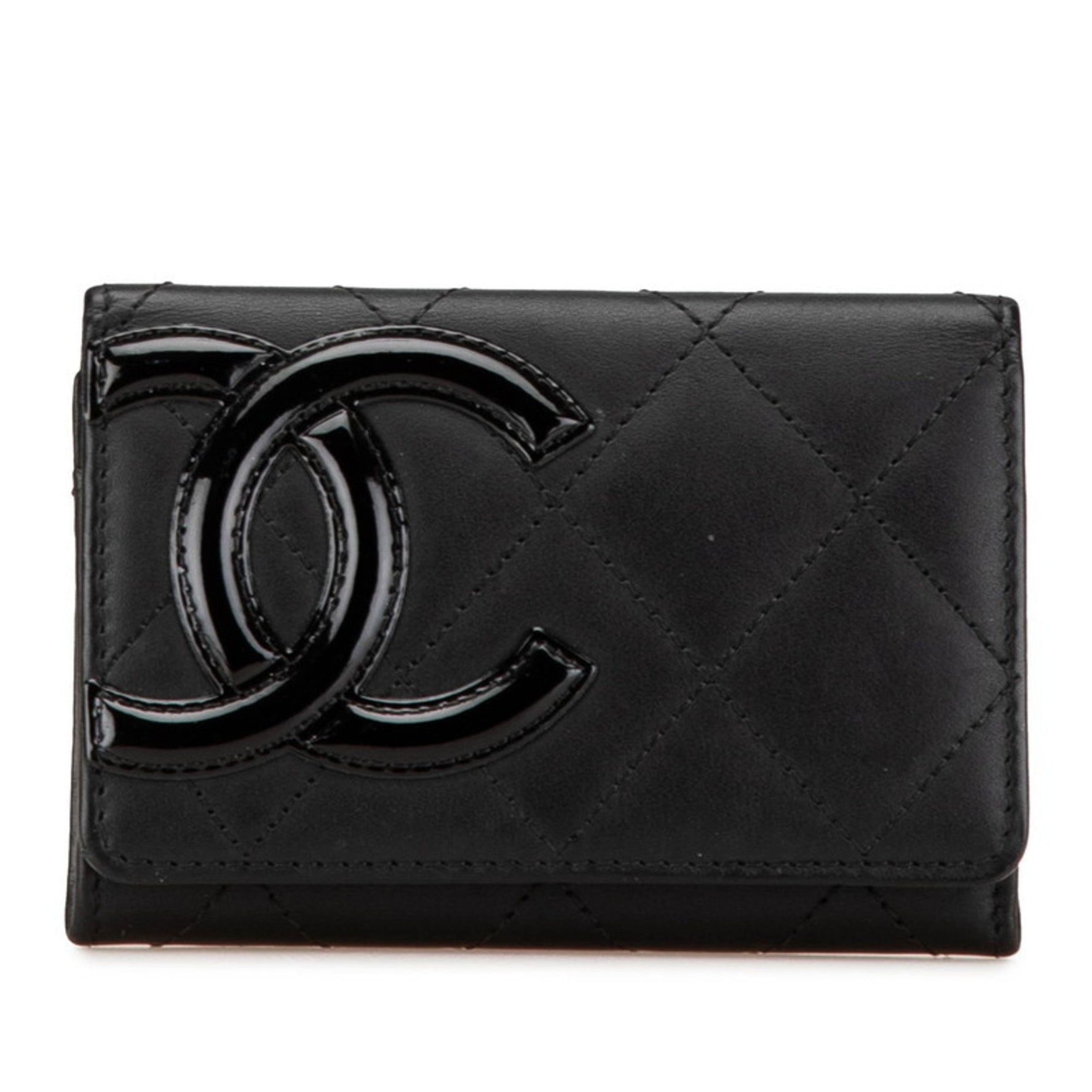 CHANEL Cambon Line Coco Mark Business Card Holder/Card Case, Lambskin Enamel