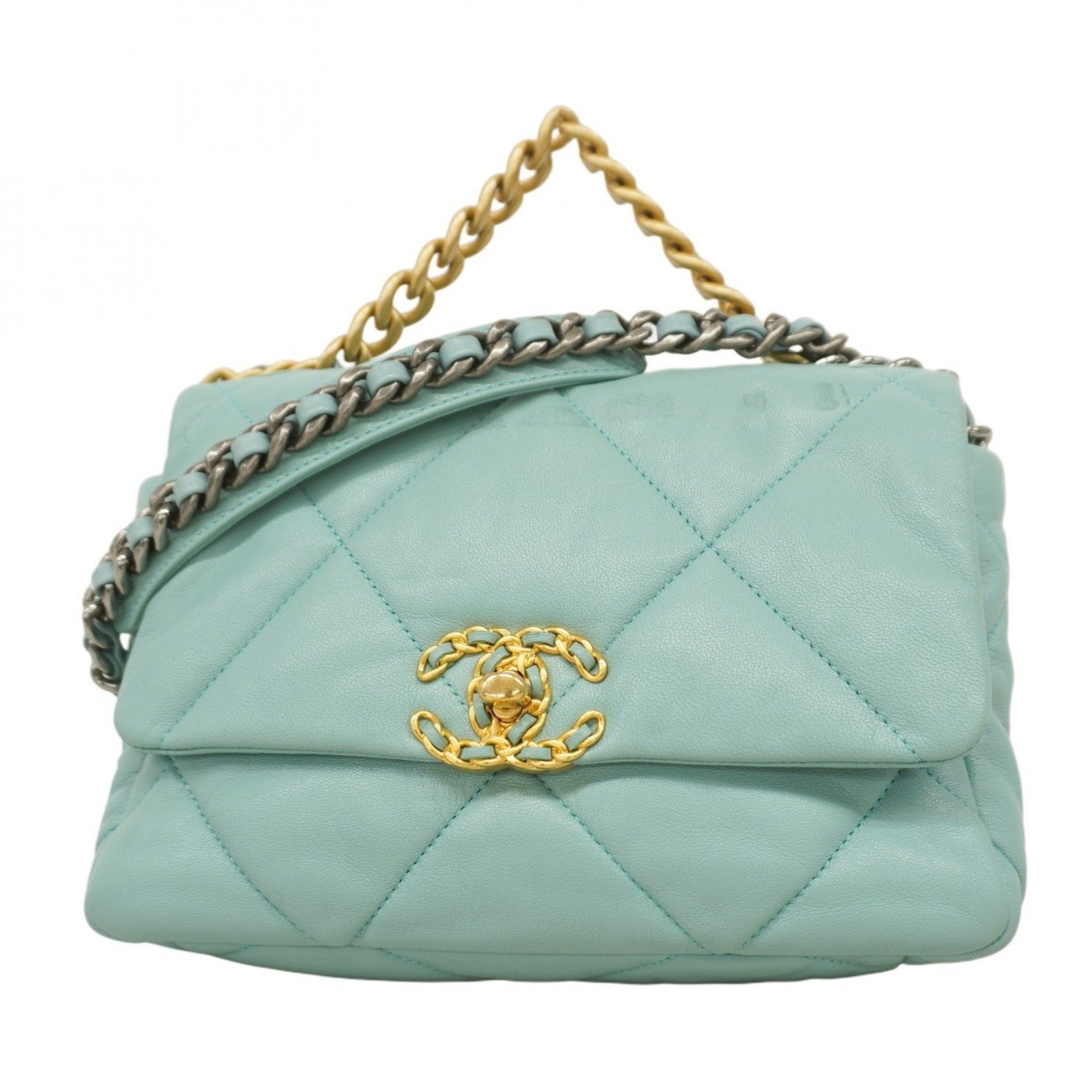 Chanel Shoulder Bag Chain 19 Lambskin Mint Blue Gold