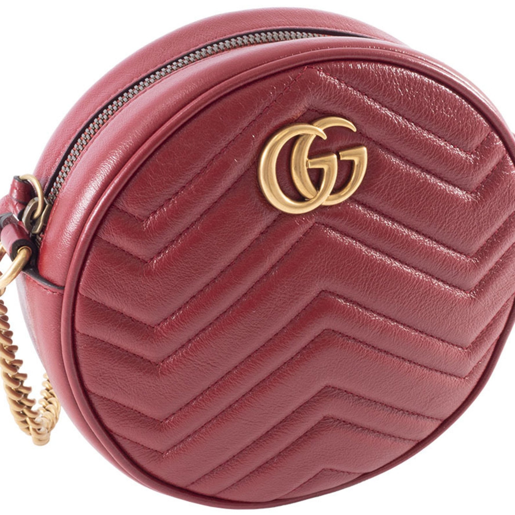 Gucci GG Marmont Chain Shoulder Bag Leather Red Heart Round