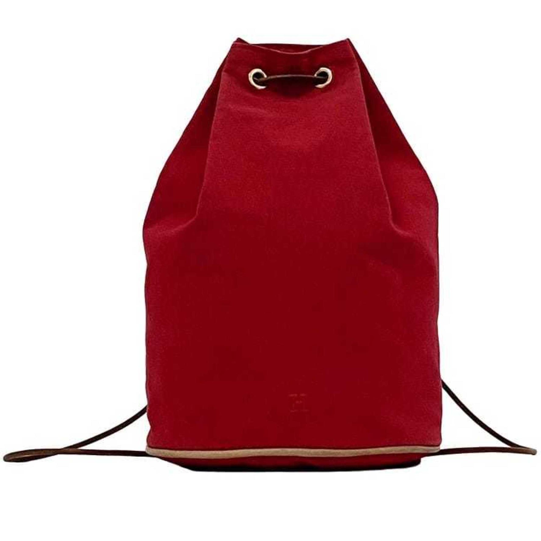 Hermes Backpack Poroshon Mimil PM Red Mini Cotton Canvas Leather Rucksack H Embroidery