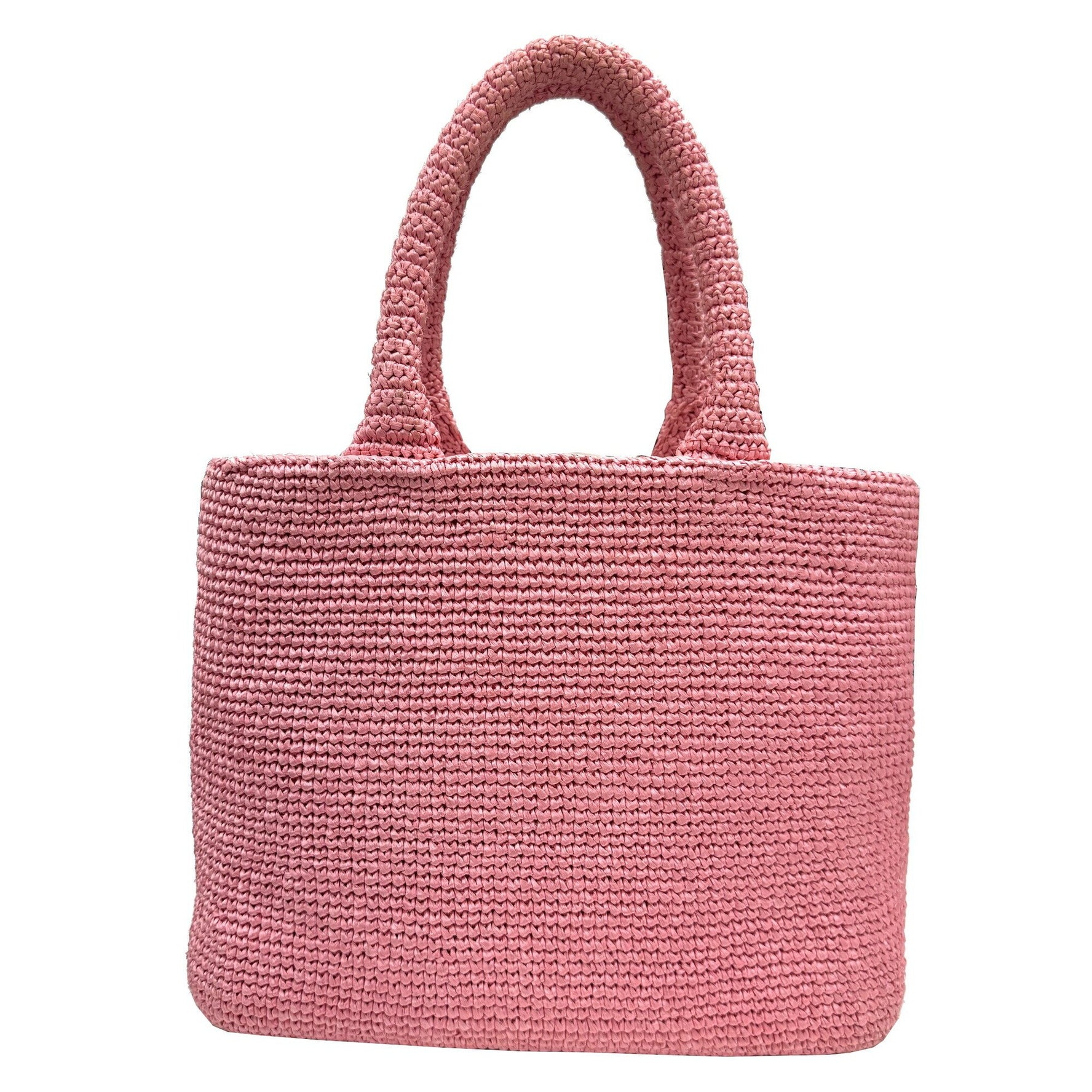 PRADA 1BG175 Raffia Shoulder Bag Handbag Pink Triangle Women's