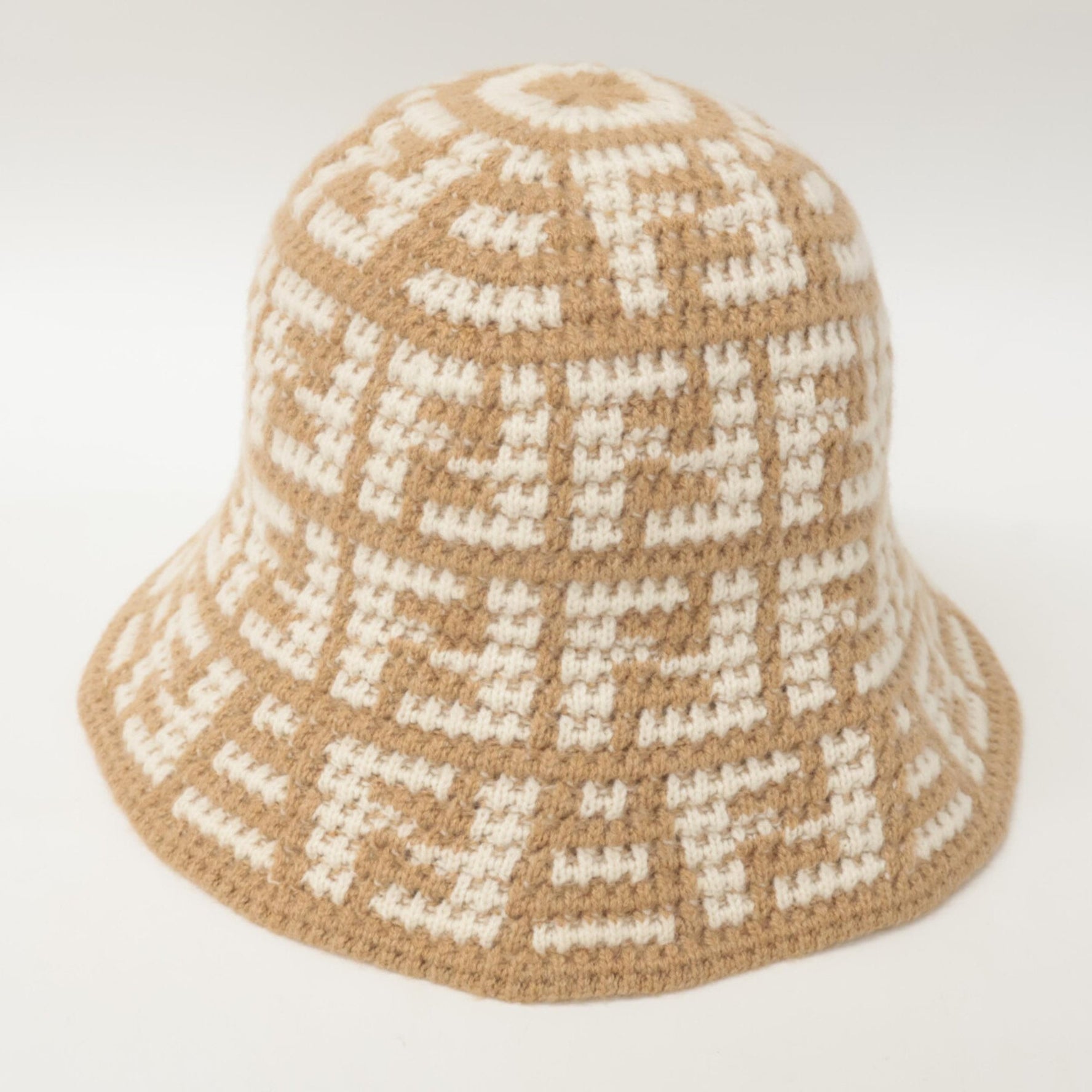 FENDI ALSQ FF Cashmere Crochet Bucket Hat, Size 57