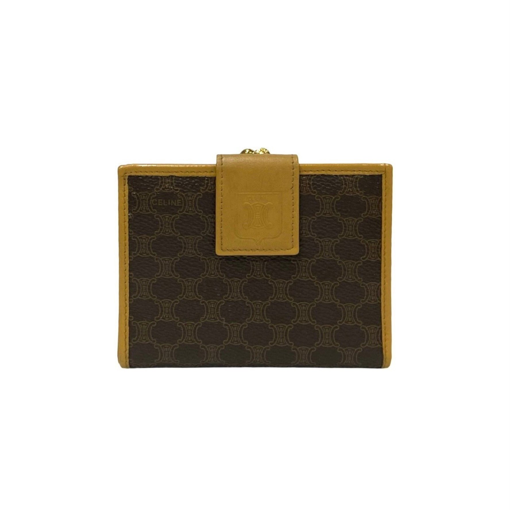 CELINE Macadam Blason Leather Bifold Wallet with Bill Compartment and Coin Purse, Brown, Beige