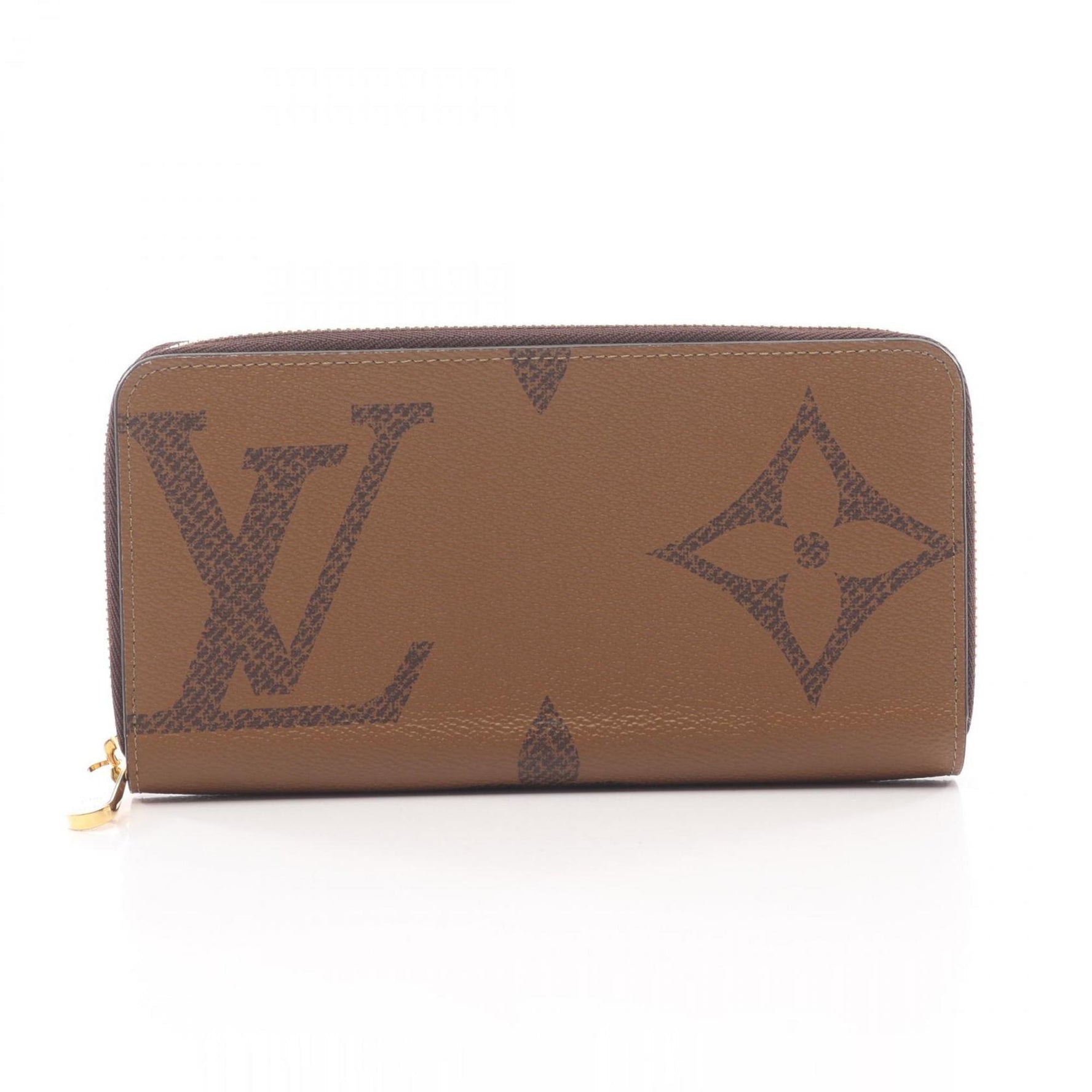 Louis Vuitton Zippy Wallet, Round Long Coated Canvas and Leather, Monogram Giant Reverse, Brown