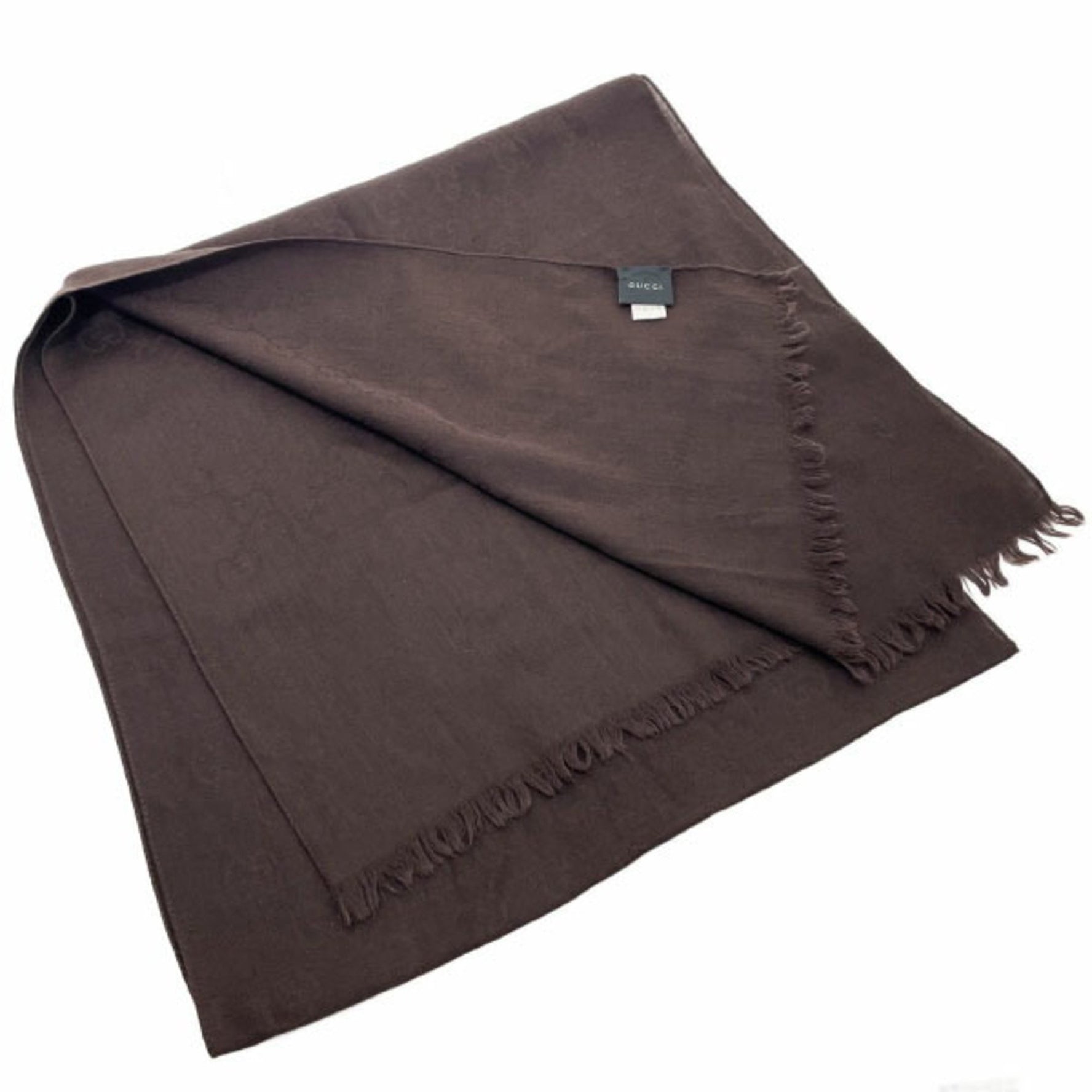 Gucci Stole GG Pattern Scarf Wool Silk Dark Brown GUCCI Shawl YY-14171