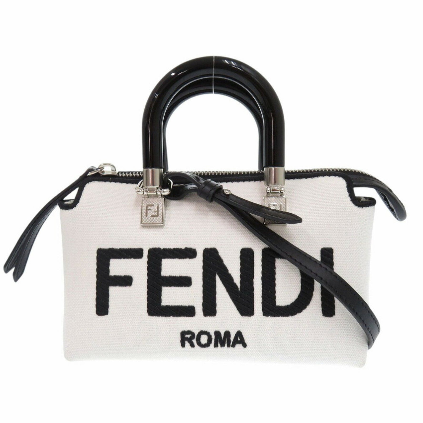 Fendi By The Way Small ANVG Canvas Leather Plexiglass White Handbag