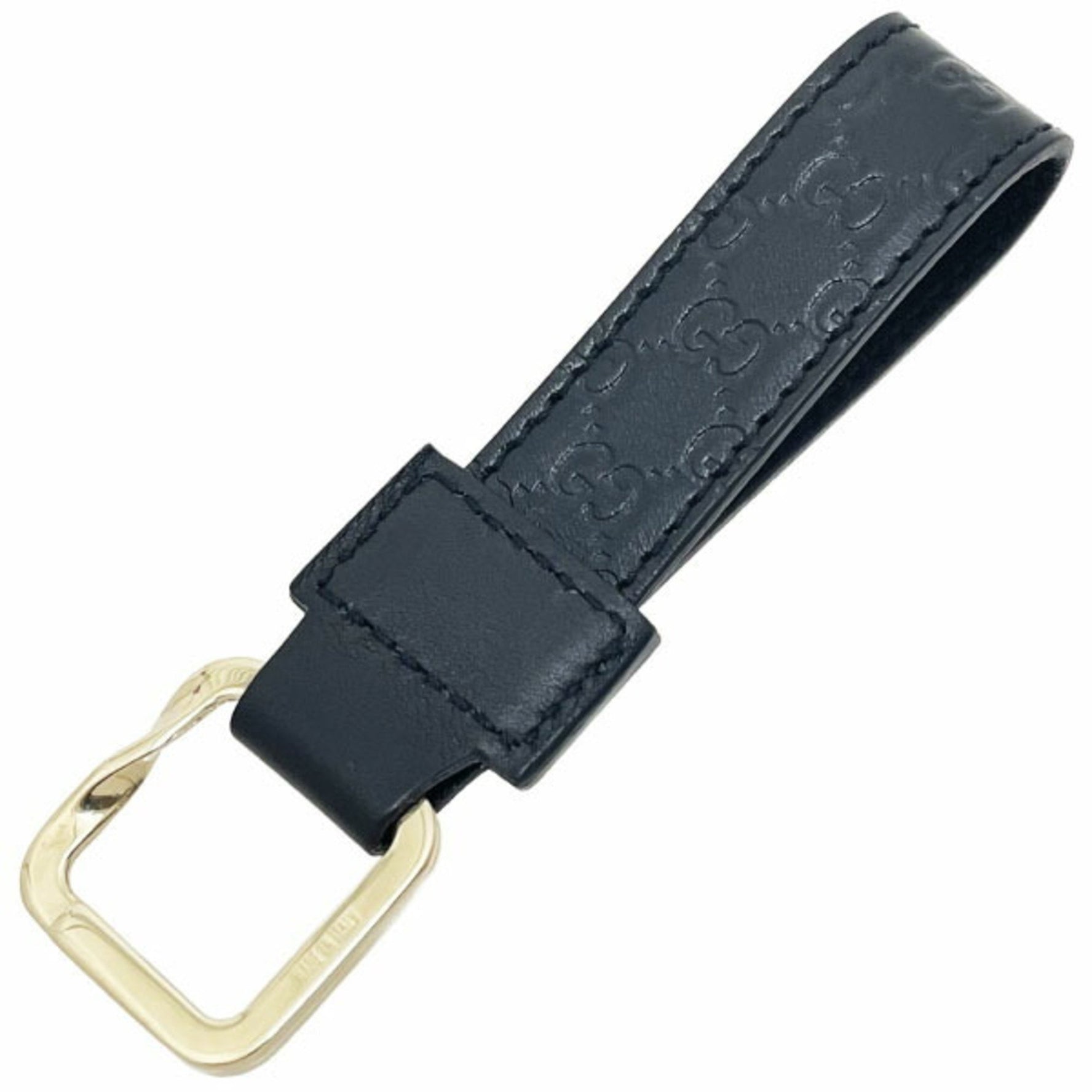 Gucci Keychain Micro Shima Line Loop Keyring Leather Black GUCCI GG Square Ring SS-15313