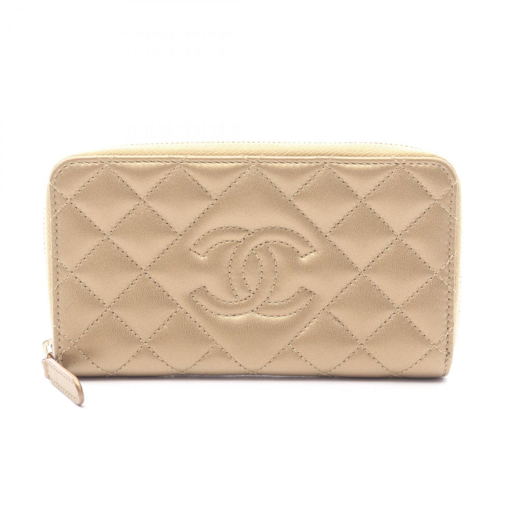 CHANEL Matelasse Round Wallet, Leather, Gold