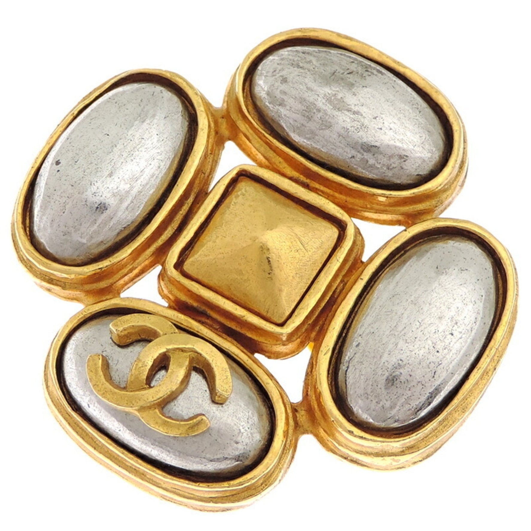 Chanel Coco Mark Stone Women's Brooch GP Silver