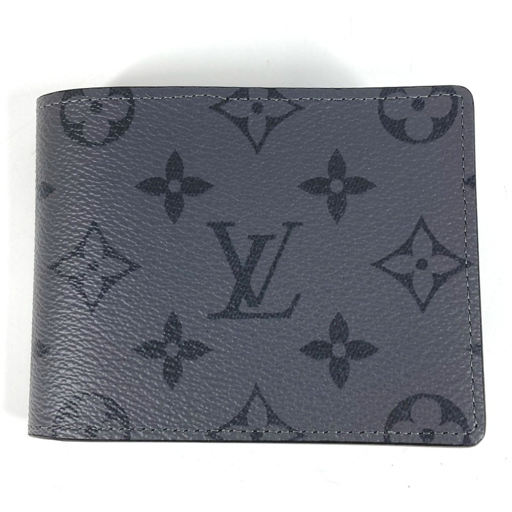 LOUIS VUITTON Monogram Eclipse Reverse Portefeuille Slender Compact Wallet with Bill Bifold Wallet, Canvas, Gray, Like New