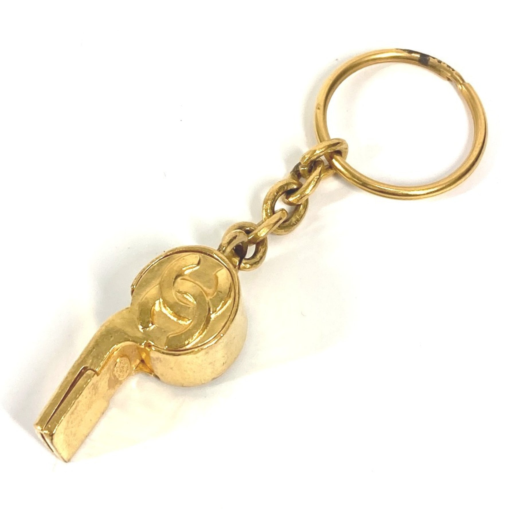 CHANEL CC Coco Mark Whistle Bag Charm Key Ring Holder Metal Women's Gold