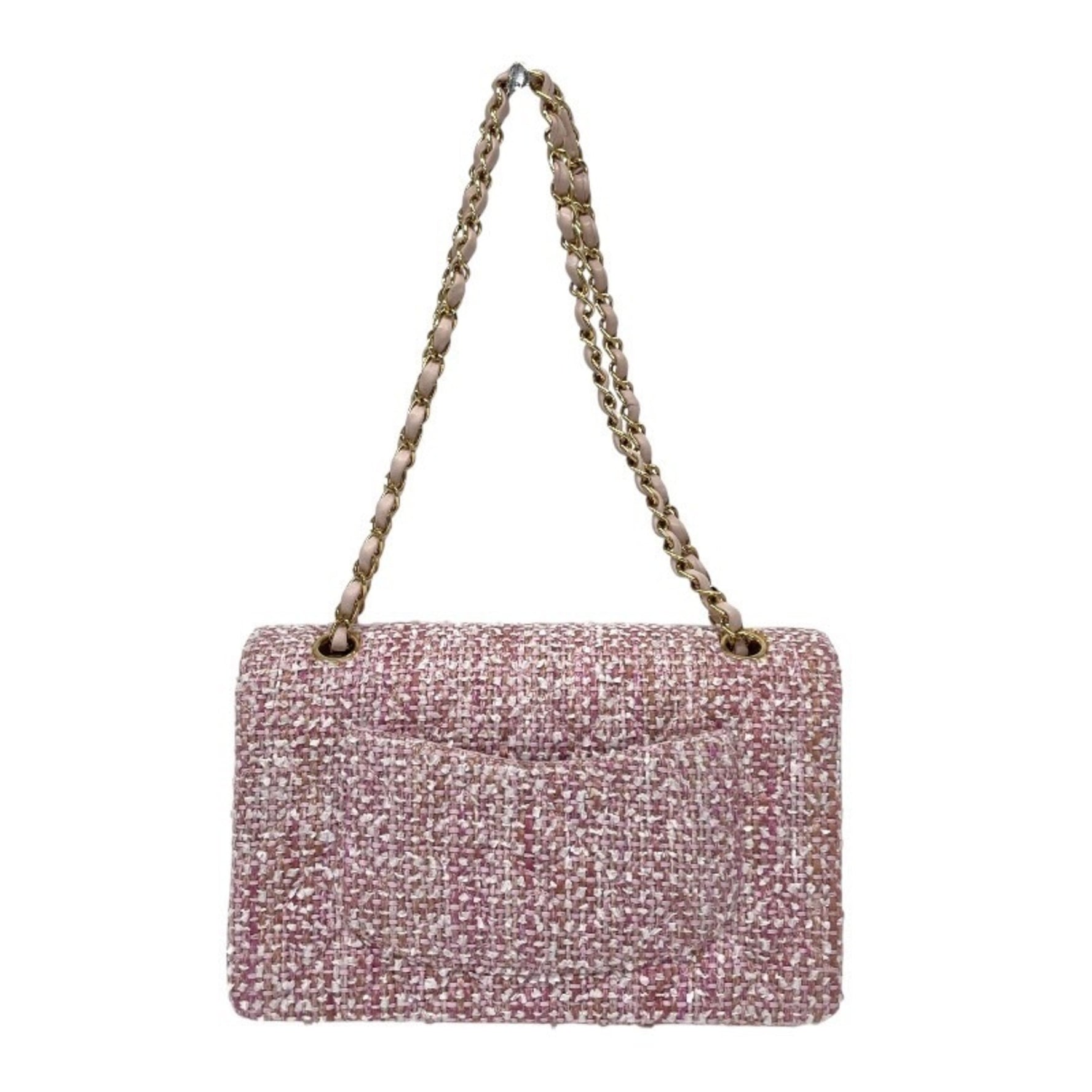 CHANEL Tweed Double Flap Shoulder Bag, Women's, No. 8, Chain Pink