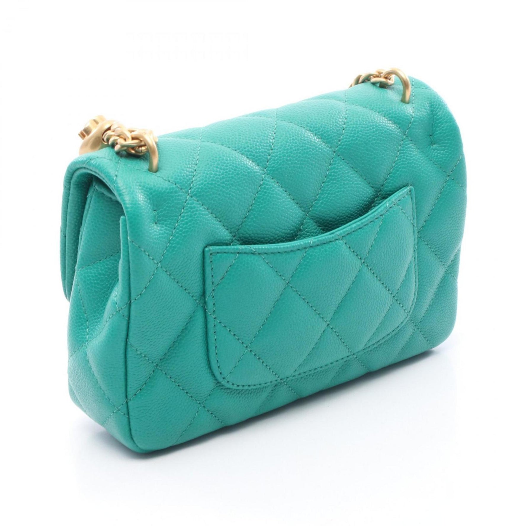 CHANEL Matelasse Shoulder Bag in Grained Calfskin Leather, Green, Women's, AS3829
