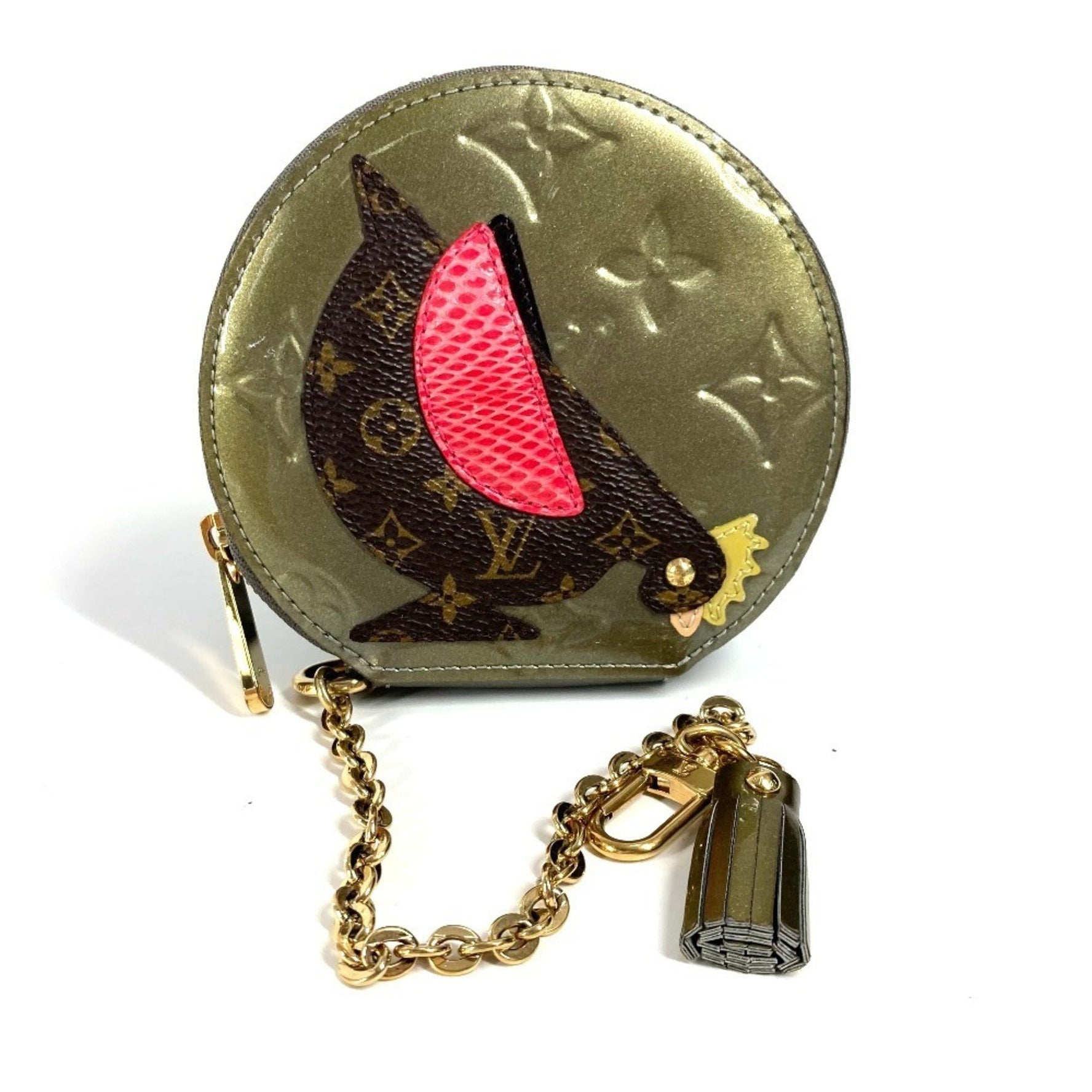 Louis Vuitton Monogram Vernis Porte Monnaie Cock Wallet Round Zipper Coin Purse Bird Wallet/Coin Case Men's Griart Deco Silver