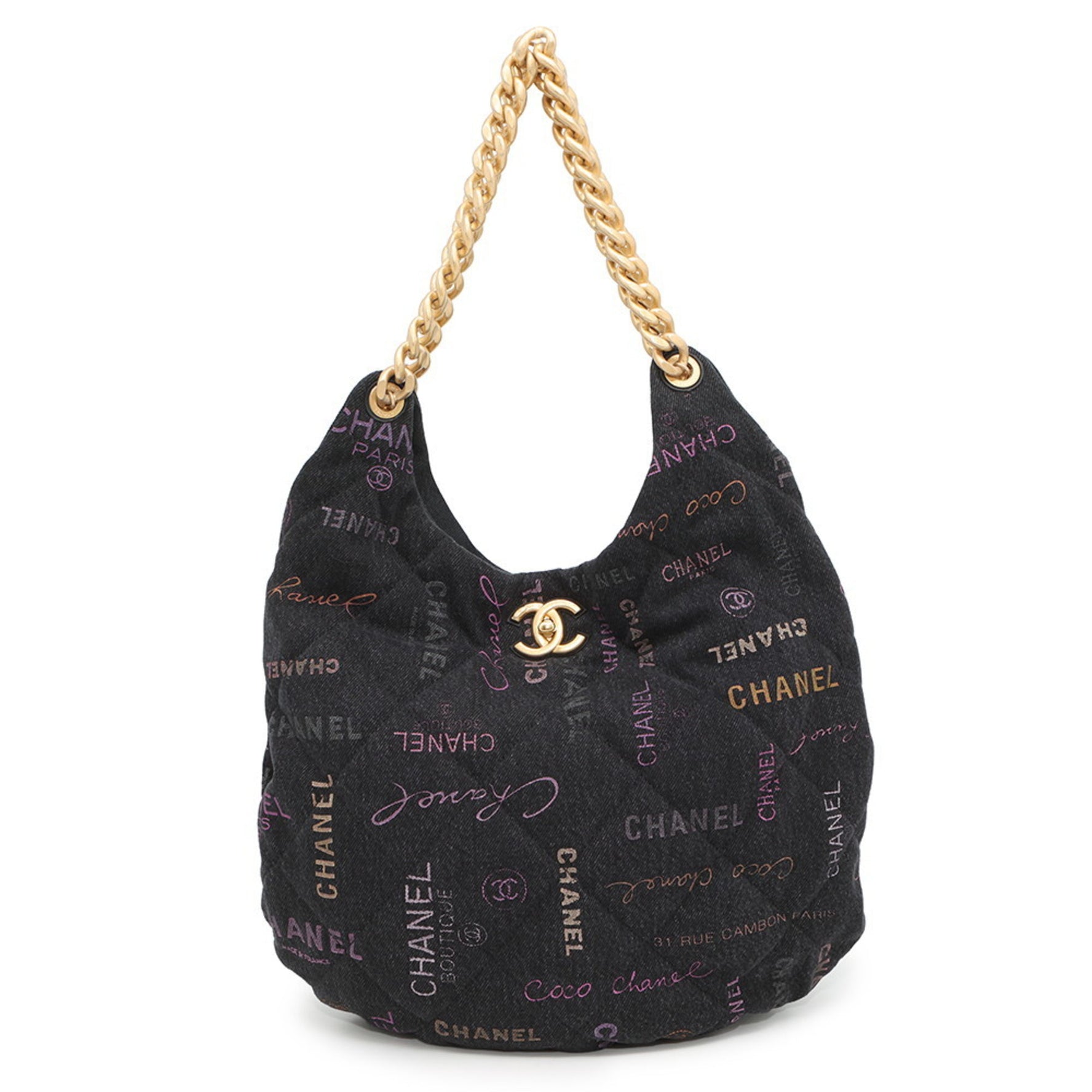 Chanel Chain Shoulder Bag with Coco Mark, Matelasse Hobo Bag, Denim AS3127 CHANEL