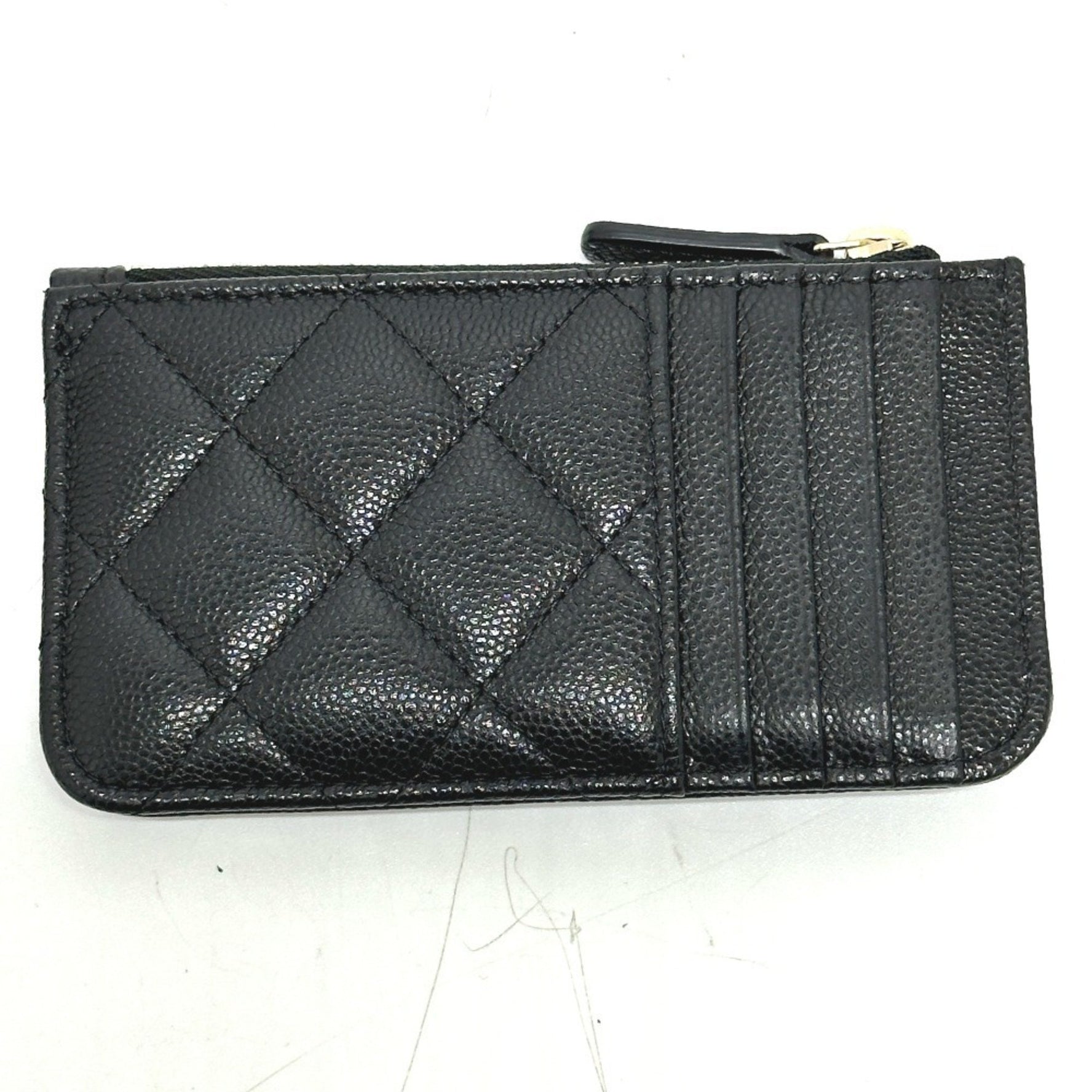 CHANEL Coco Mark Matelasse Classic Zip Business Card Holder/Card Case Wallet/Coin Caviar Skin