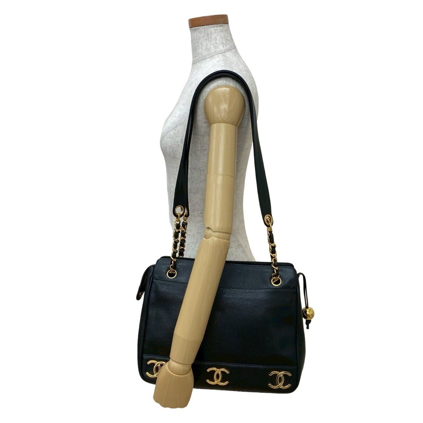 CHANEL Triple Coco Caviar Leather Chain Tote Bag